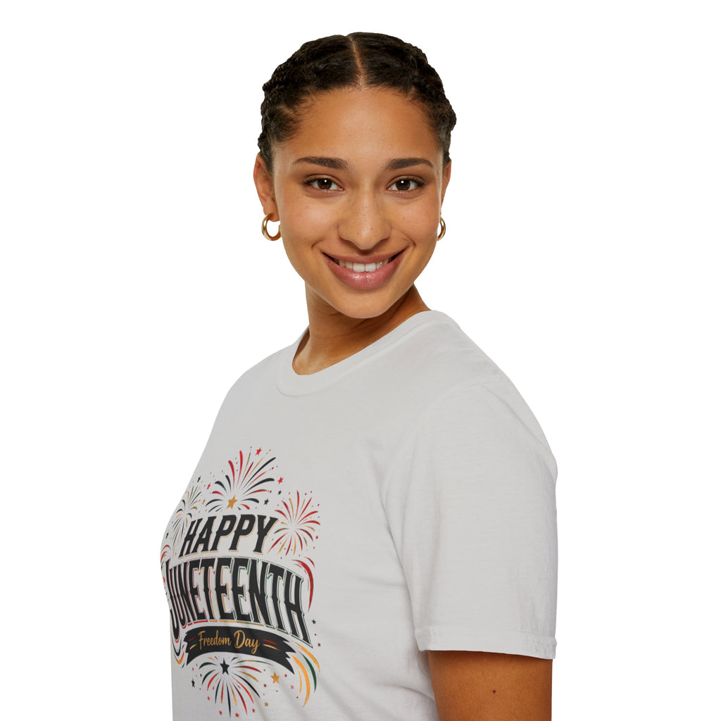 Juneteenth T-Shirt - "Happy Juneteenth" Fireworks Celebration Tee