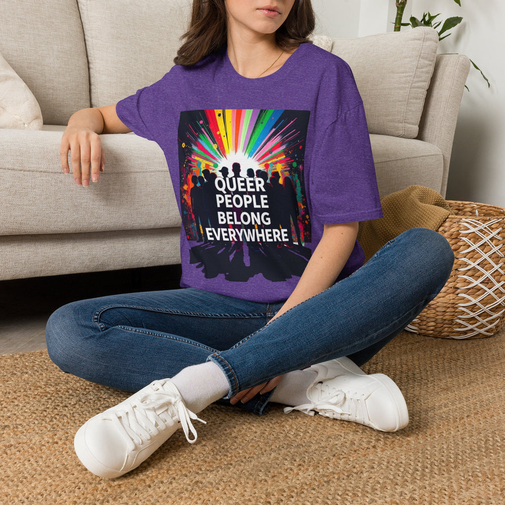 Unisex Softstyle T-Shirt - 'Queer People Belong Everywhere' Pride Graphic Tee