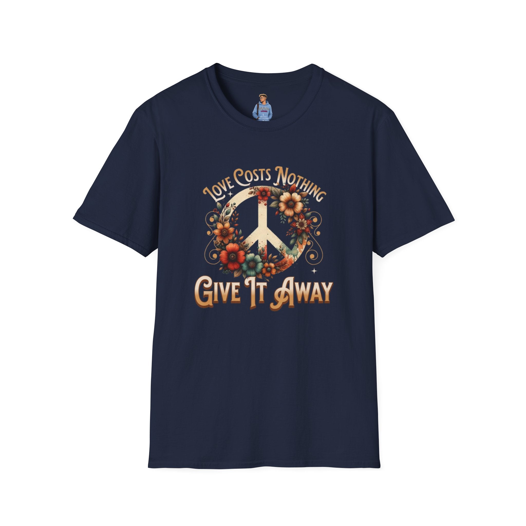 Unisex Softstyle T-Shirt - Love Costs Nothing, Give It Away Floral Peace Design