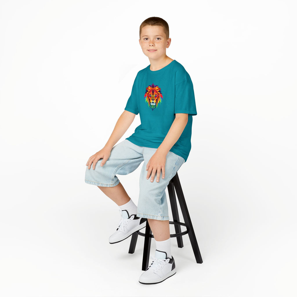 Camiseta de algodón grueso para niños con león fractal colorido