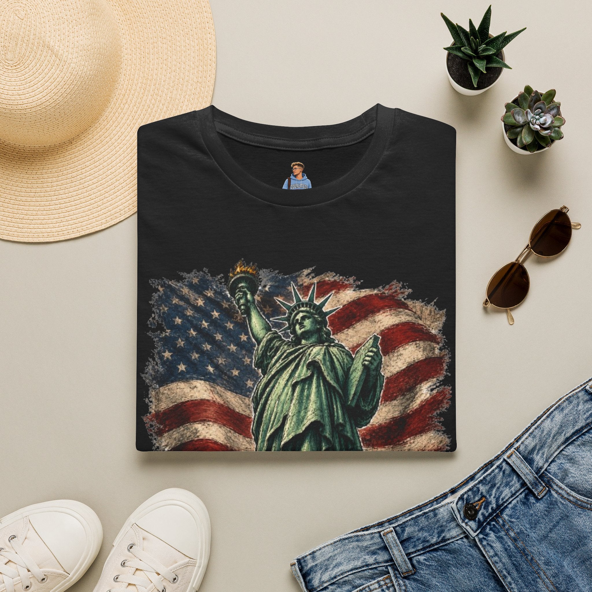 Statue of Liberty Stepping on MAGA American Flag T-Shirt — Patriotic USA Independence Day Tee