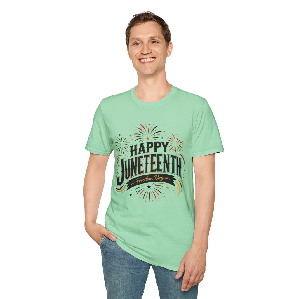 Juneteenth T-Shirt - "Happy Juneteenth" Fireworks Celebration Tee
