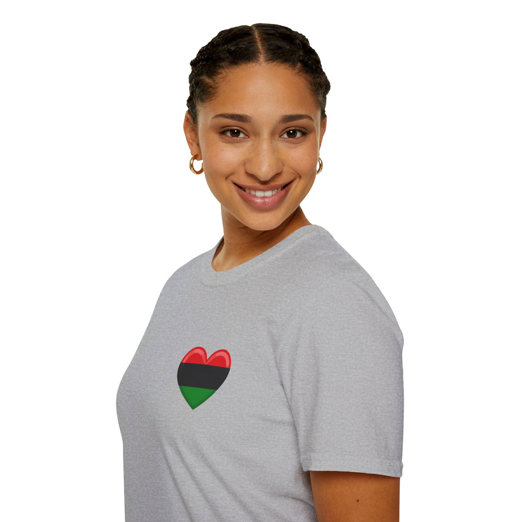 Camiseta unisex de estilo suave Unity and Heritage con corazón panafricano