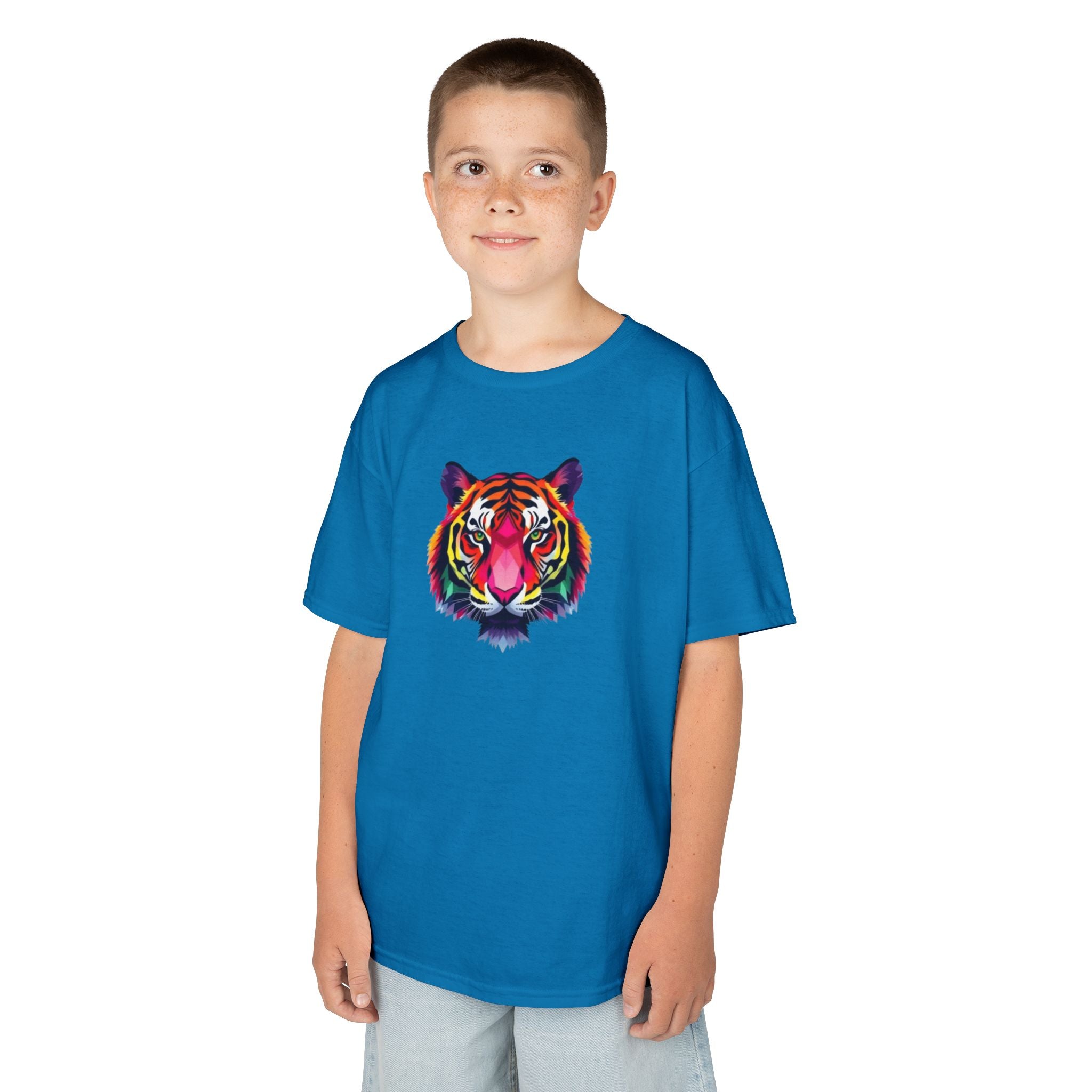 Camiseta de algodón grueso para niños con tigre fractal colorido
