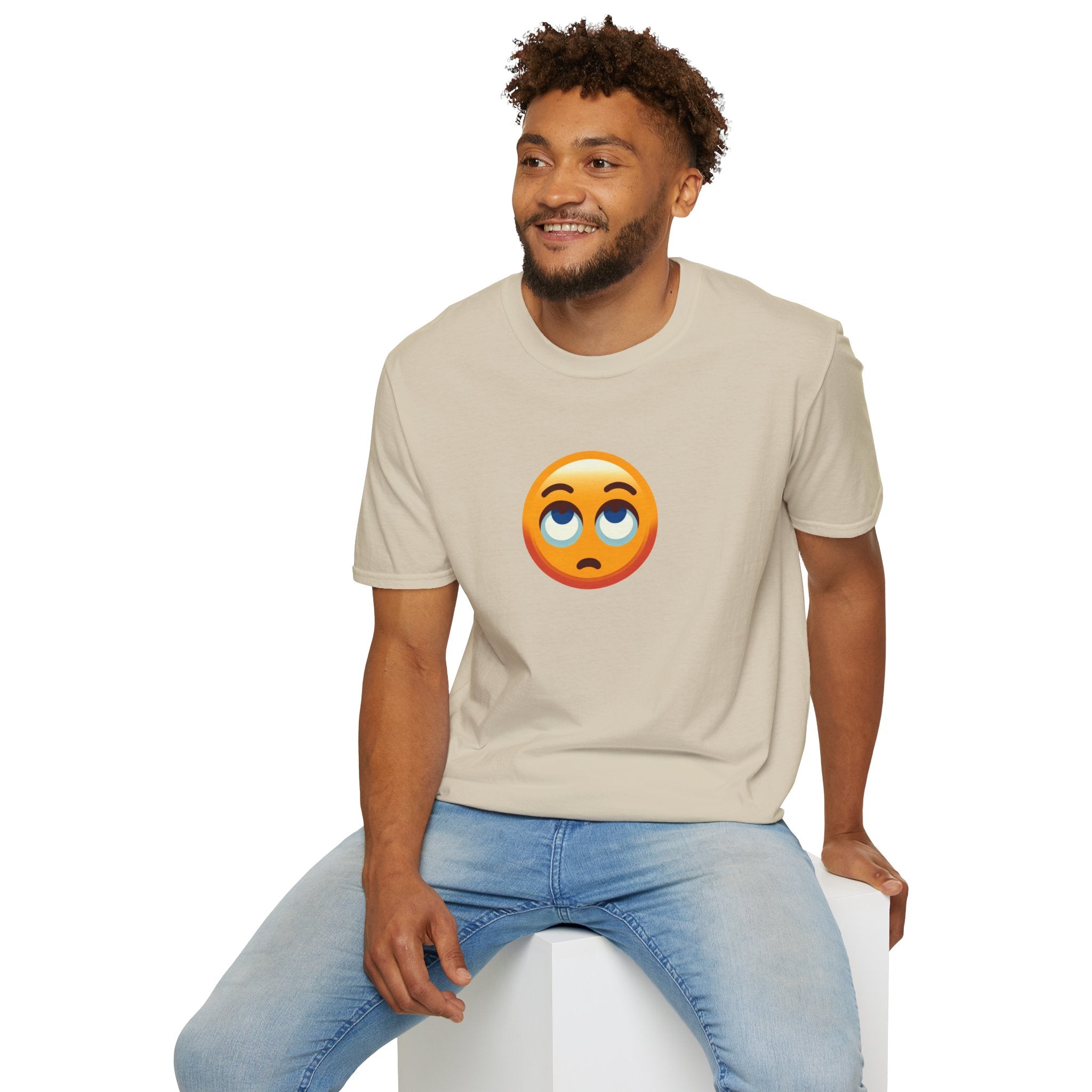 Camiseta unisex de estilo suave con emoji de ojos en blanco | Camiseta gráfica informal para el día a día