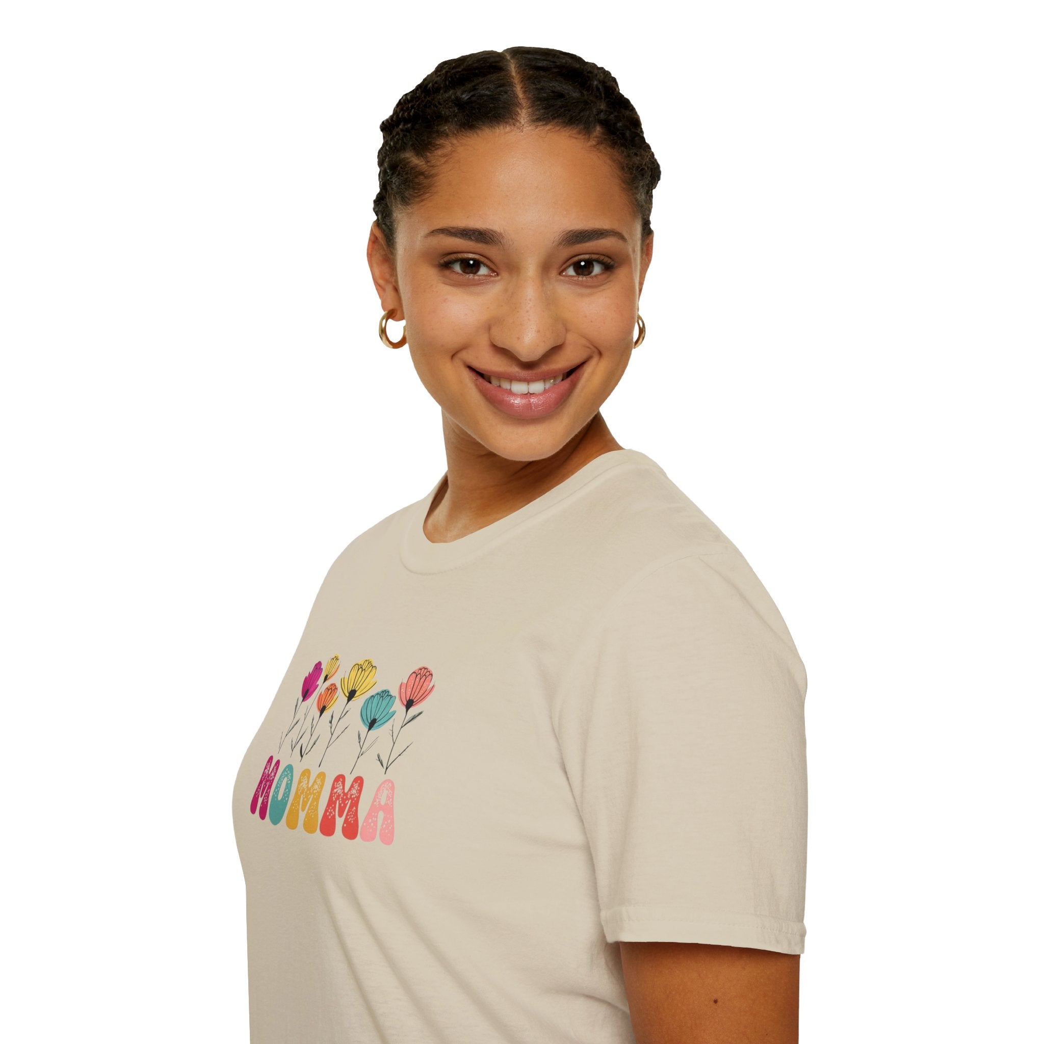 Camiseta unisex de estilo suave con estampado floral 'Momma': perfecta para el Día de la Madre y para usar todos los días
