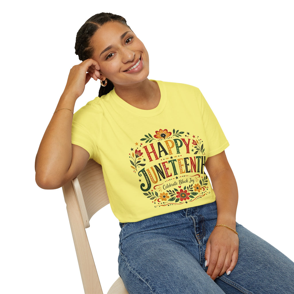 Juneteenth T-Shirt — "Happy Juneteenth" Floral Celebration Tee