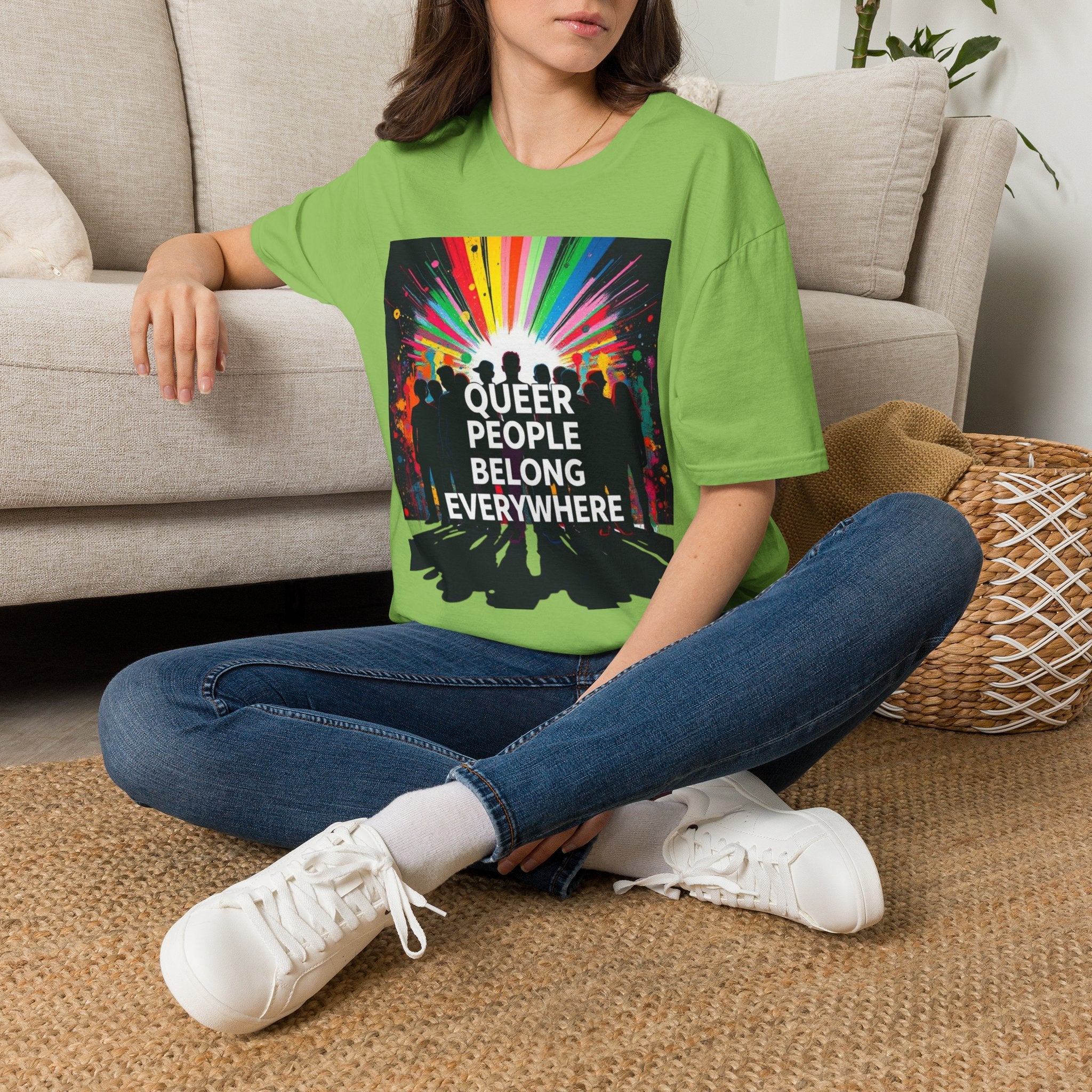 Unisex Softstyle T-Shirt - 'Queer People Belong Everywhere' Pride Graphic Tee