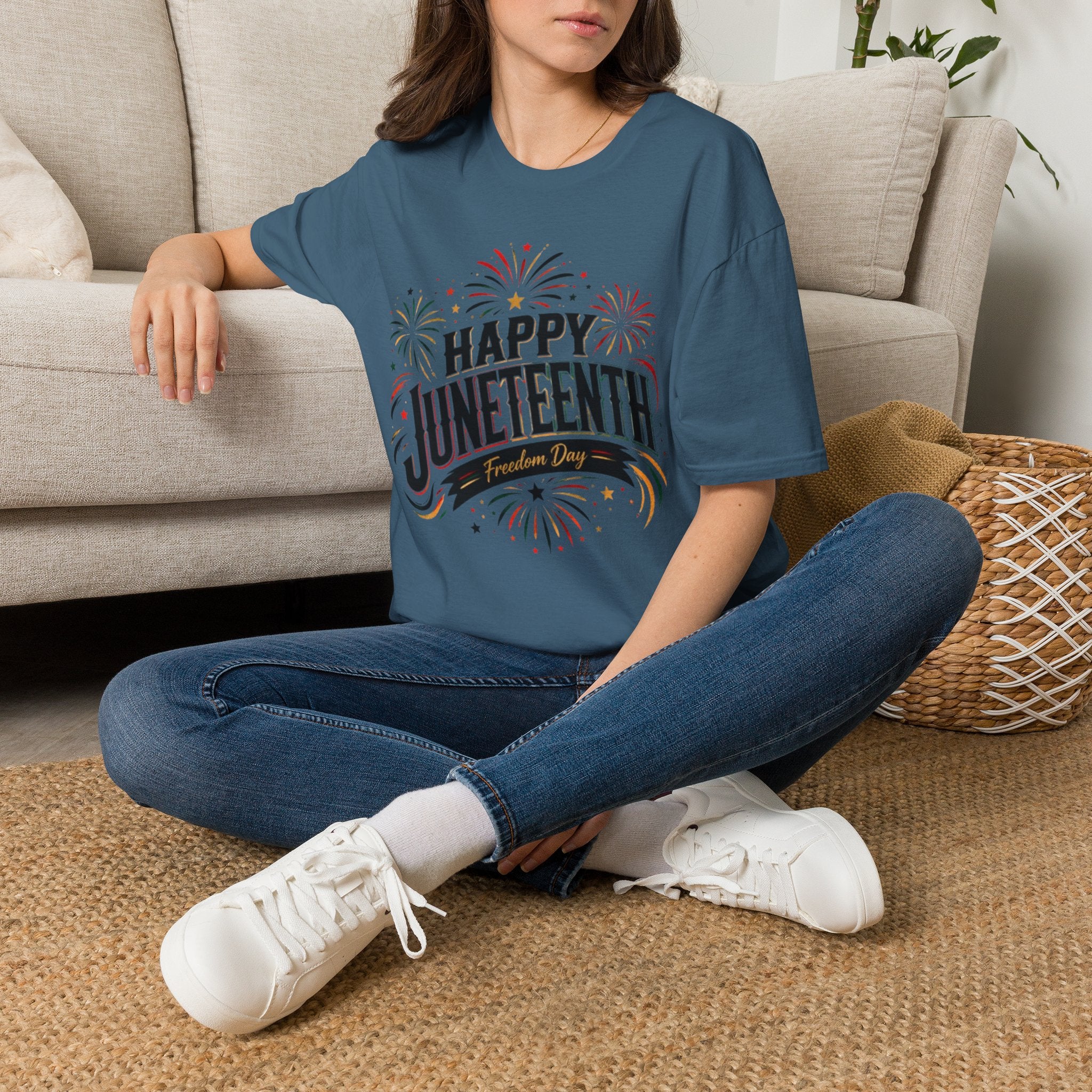 Juneteenth T-Shirt - "Happy Juneteenth" Fireworks Celebration Tee