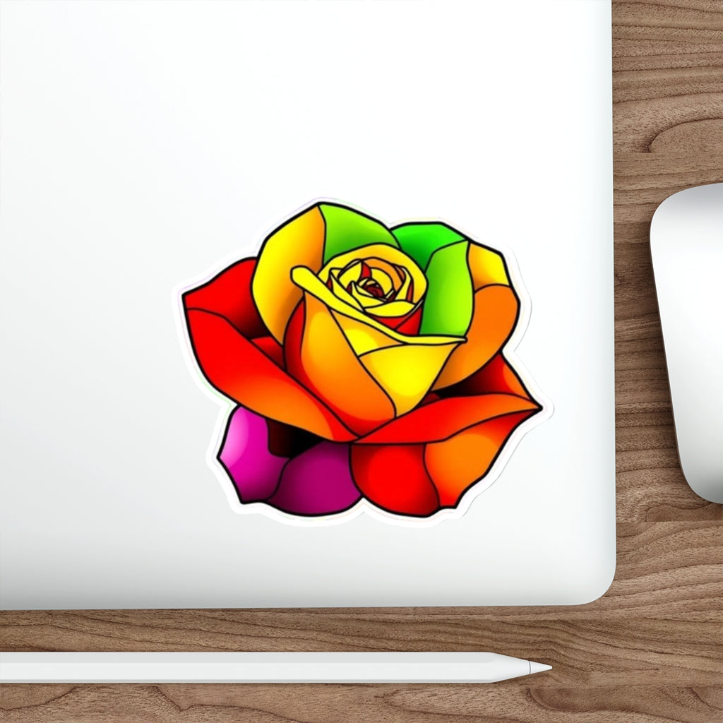 Rainbow Stained Glass Design Rose Sticker - EqualiTees.Me