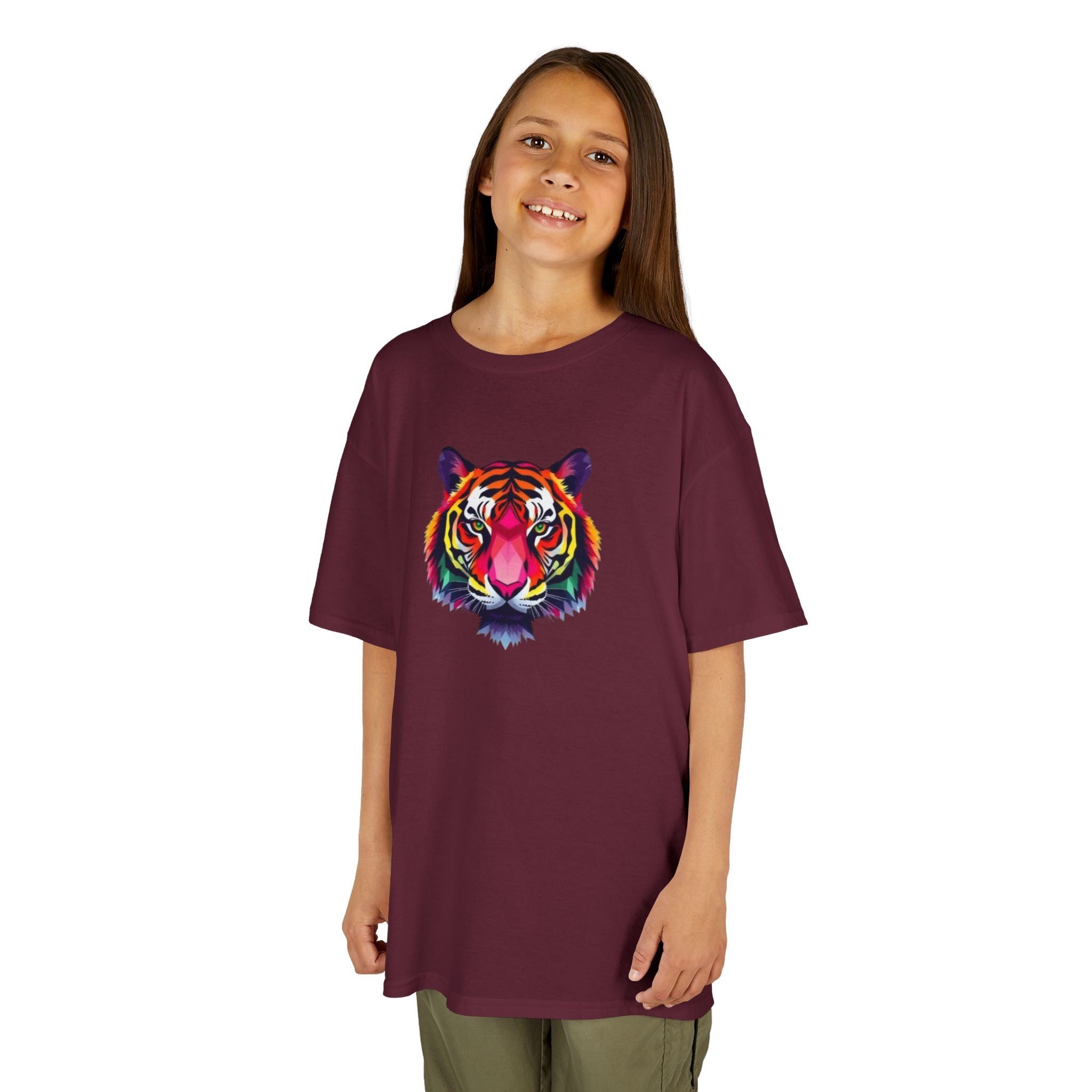 Camiseta de algodón grueso para niños con tigre fractal colorido