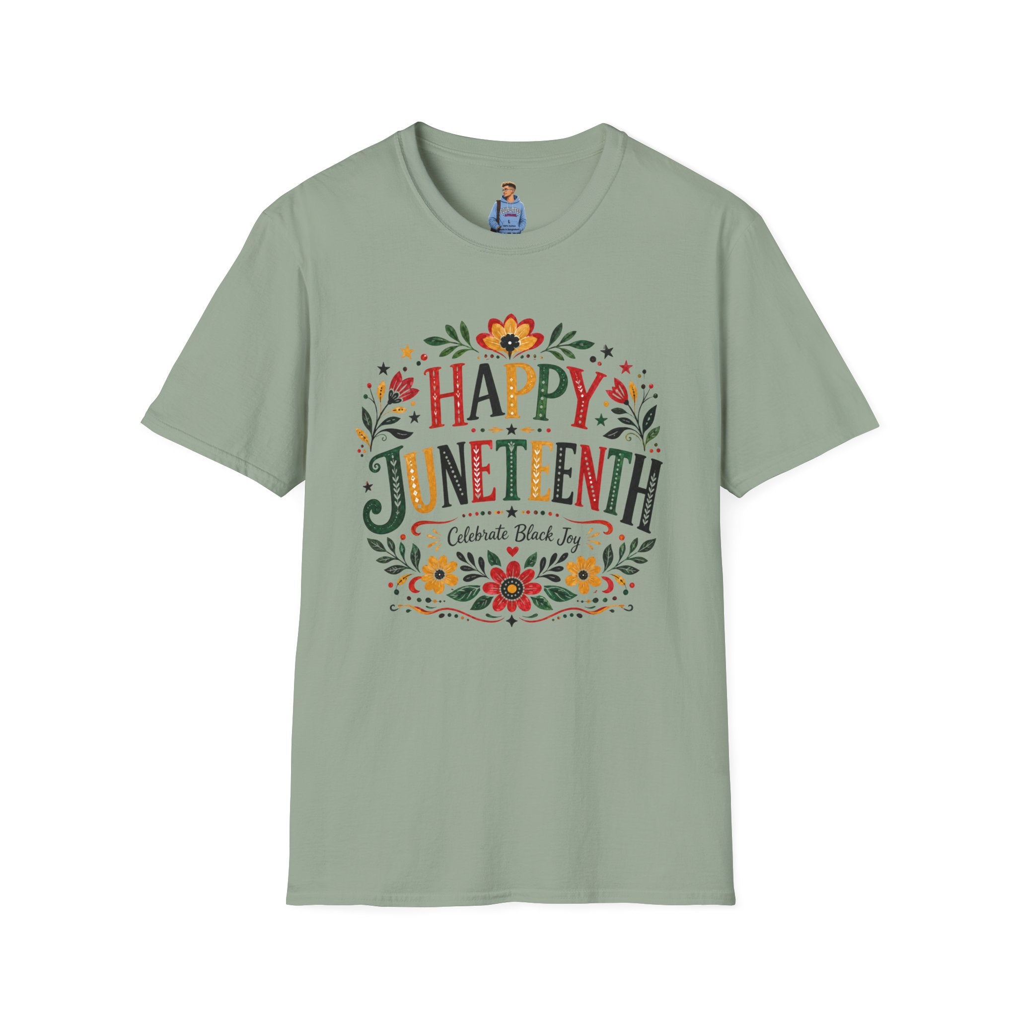 Juneteenth T-Shirt — "Happy Juneteenth" Floral Celebration Tee