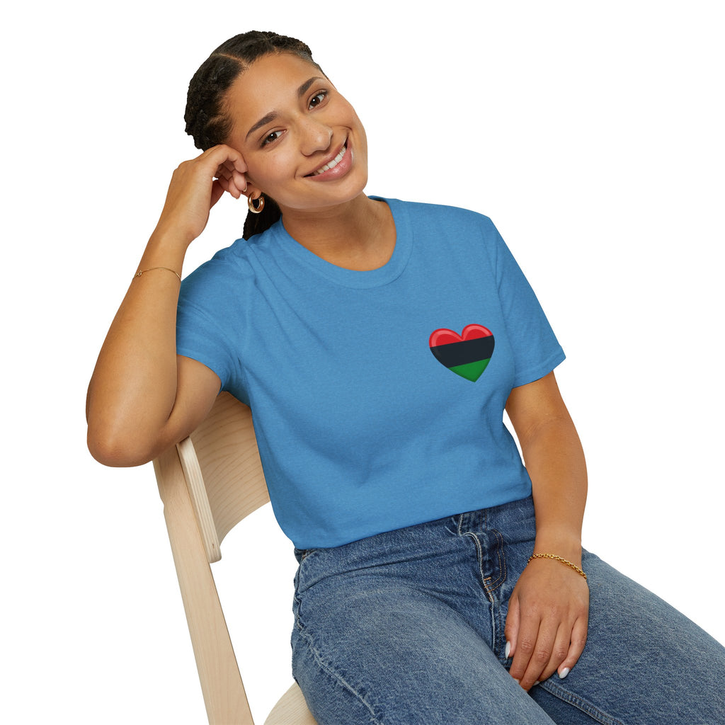 Camiseta unisex de estilo suave Unity and Heritage con corazón panafricano