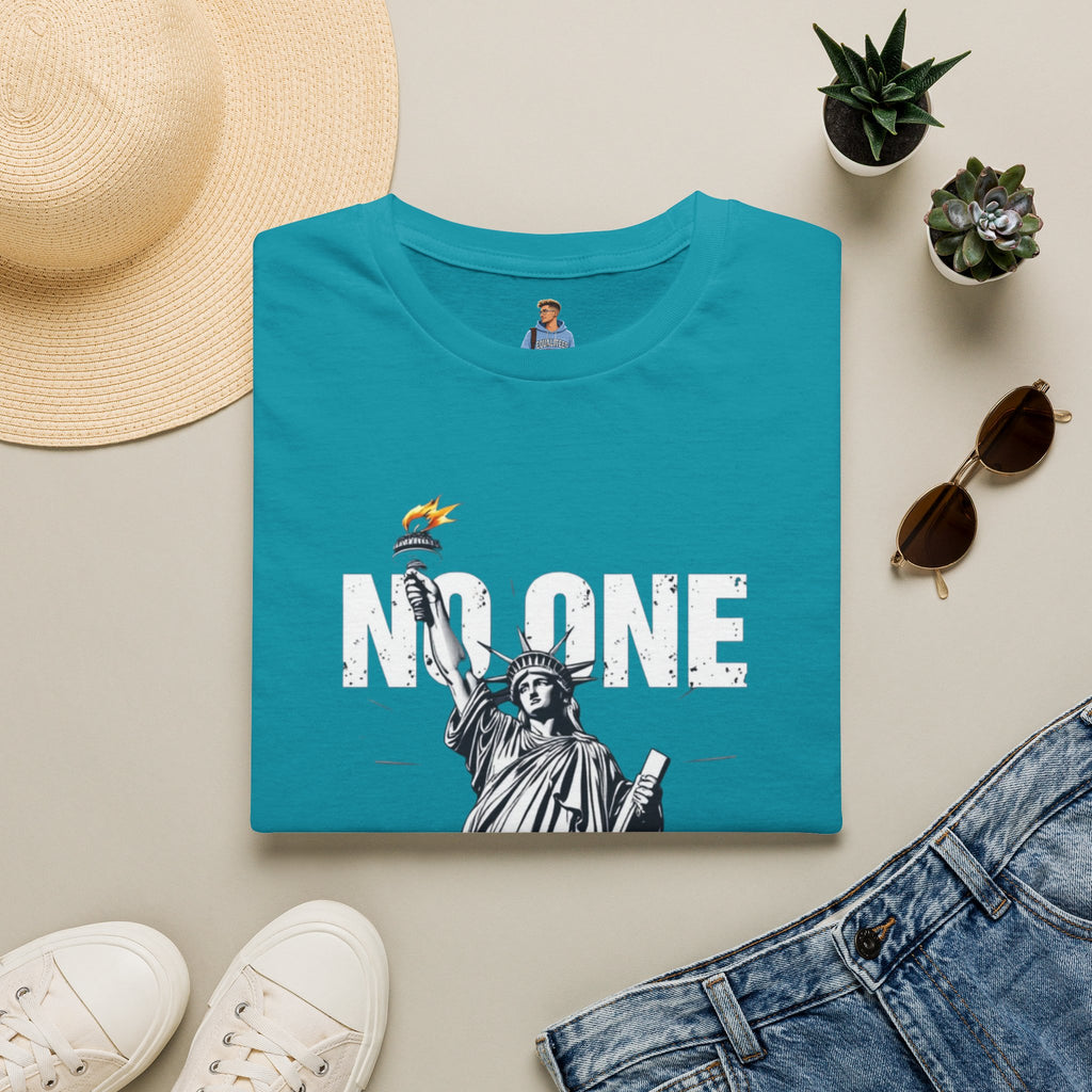 Camiseta unisex de estilo suave: camiseta gráfica con el lema "Nadie es ilegal" para defensores de la justicia social