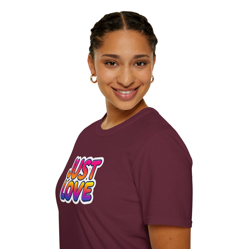 Camiseta unisex de estilo suave Just Love | Perfecta para el orgullo, los aniversarios y el uso diario