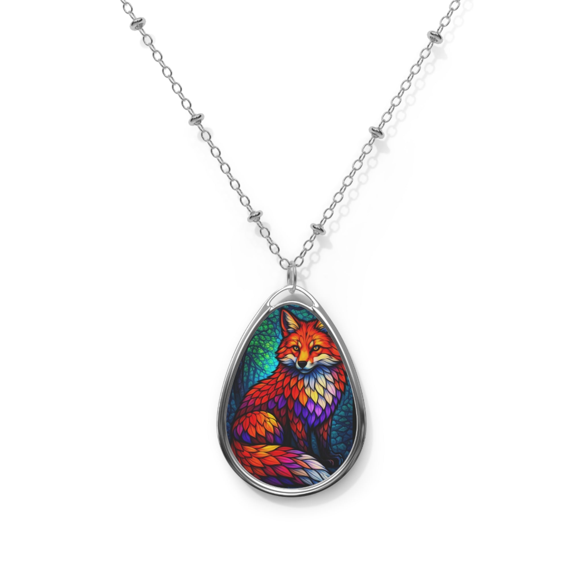 Colorful Fox Teardrop Pendant Necklace