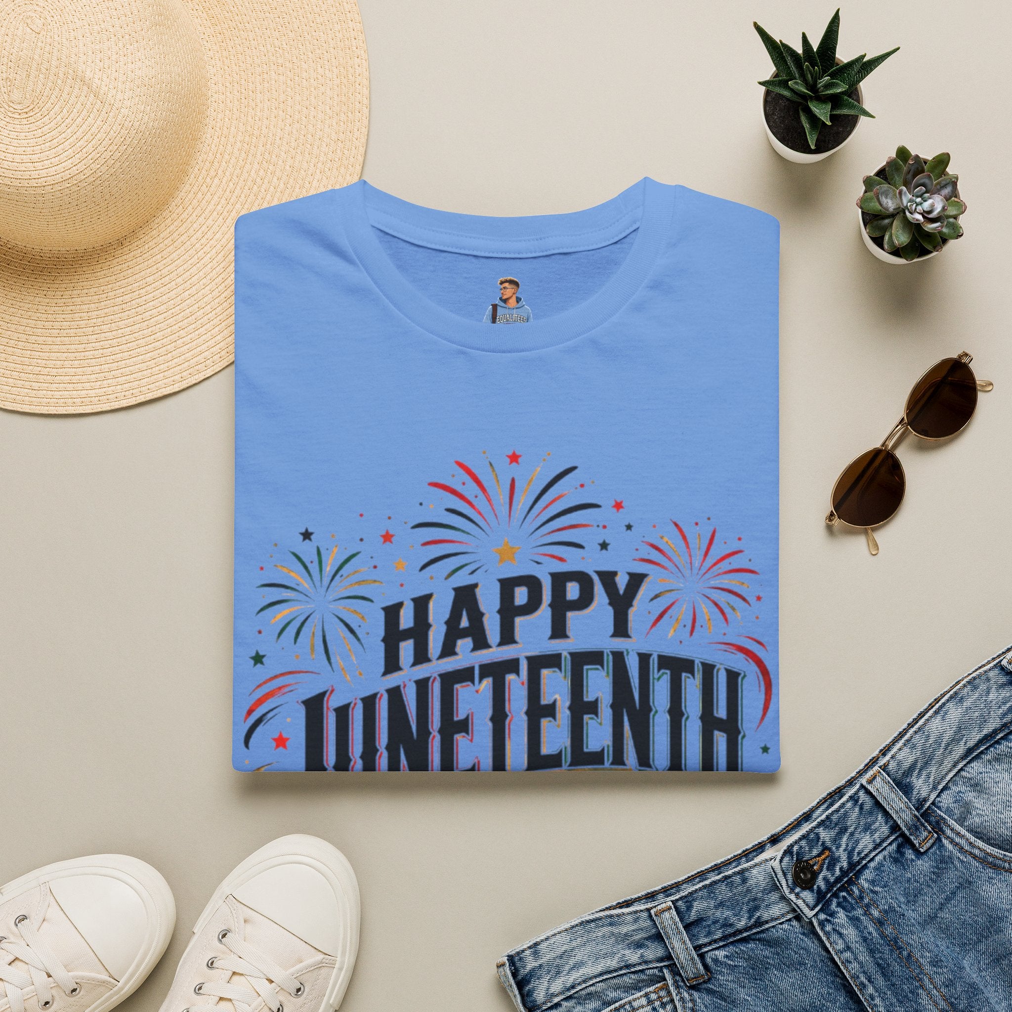 Juneteenth T-Shirt - "Happy Juneteenth" Fireworks Celebration Tee