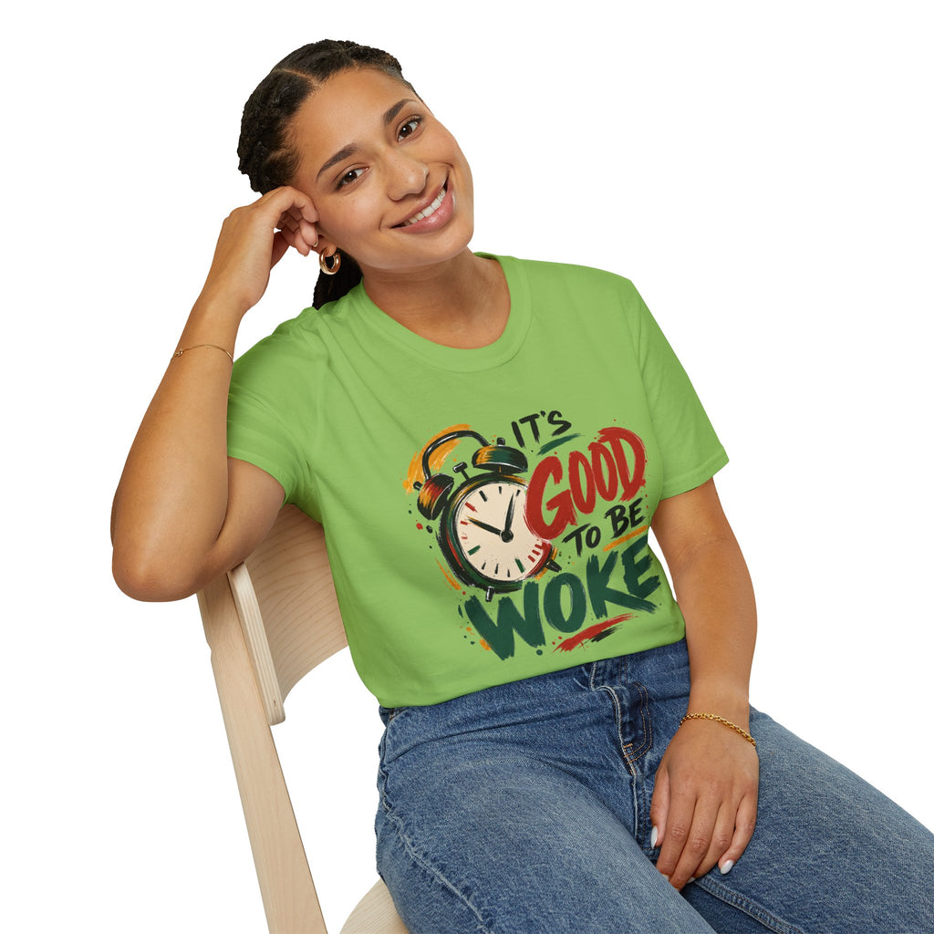 T-Shirt — "It's Good To Be Woke" Graphic Tee (Alarm Clock Design)