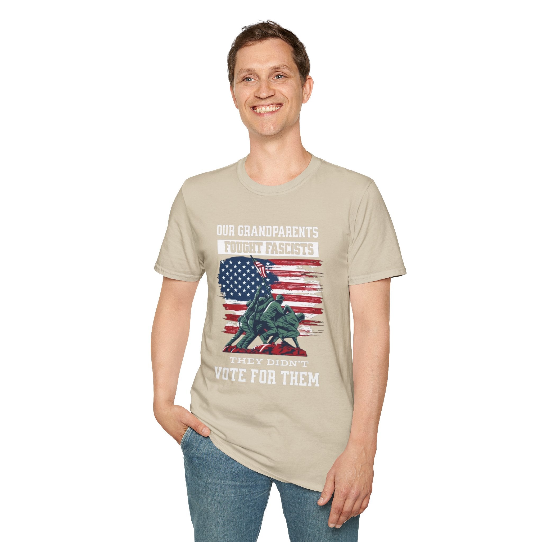 Unisex Softstyle T-Shirt: 'Our Grandparents Fought Fascists' Patriotic Tee