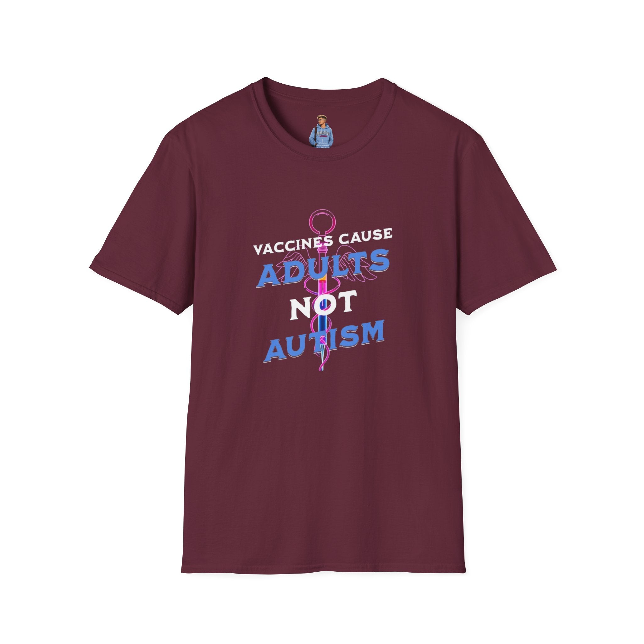 Camiseta unisex de estilo suave con la frase "Las vacunas son la causa de los adultos, no del autismo"