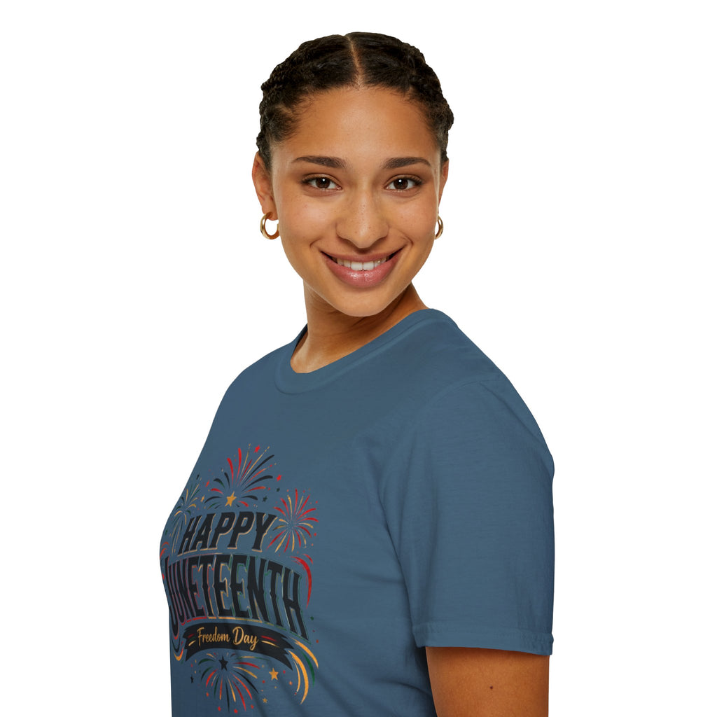 Juneteenth T-Shirt - "Happy Juneteenth" Fireworks Celebration Tee