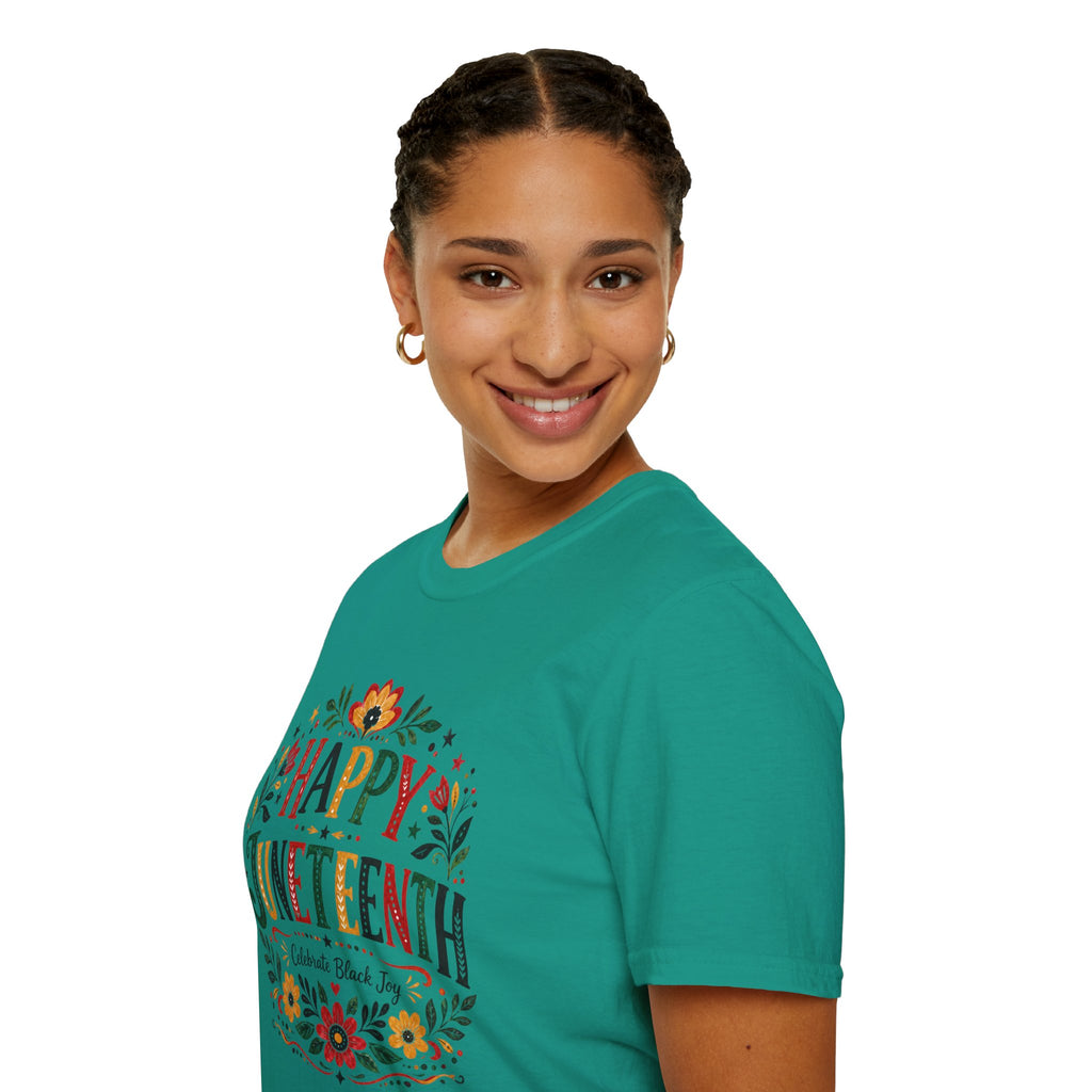 Juneteenth T-Shirt — "Happy Juneteenth" Floral Celebration Tee