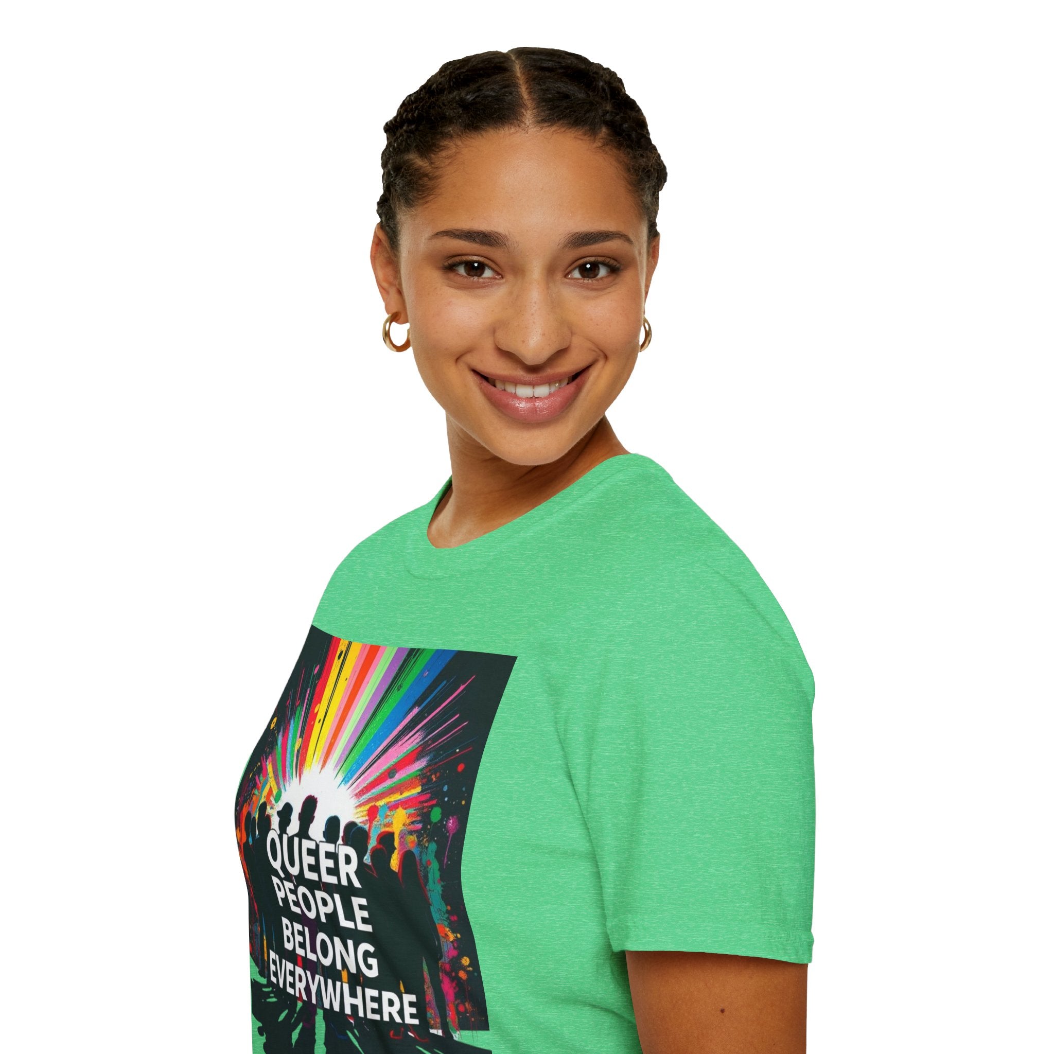 Unisex Softstyle T-Shirt - 'Queer People Belong Everywhere' Pride Graphic Tee