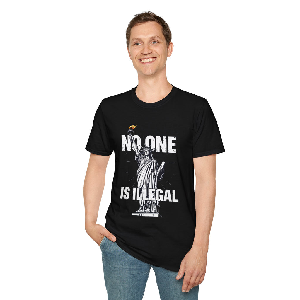Camiseta unisex de estilo suave: camiseta gráfica con el lema "Nadie es ilegal" para defensores de la justicia social