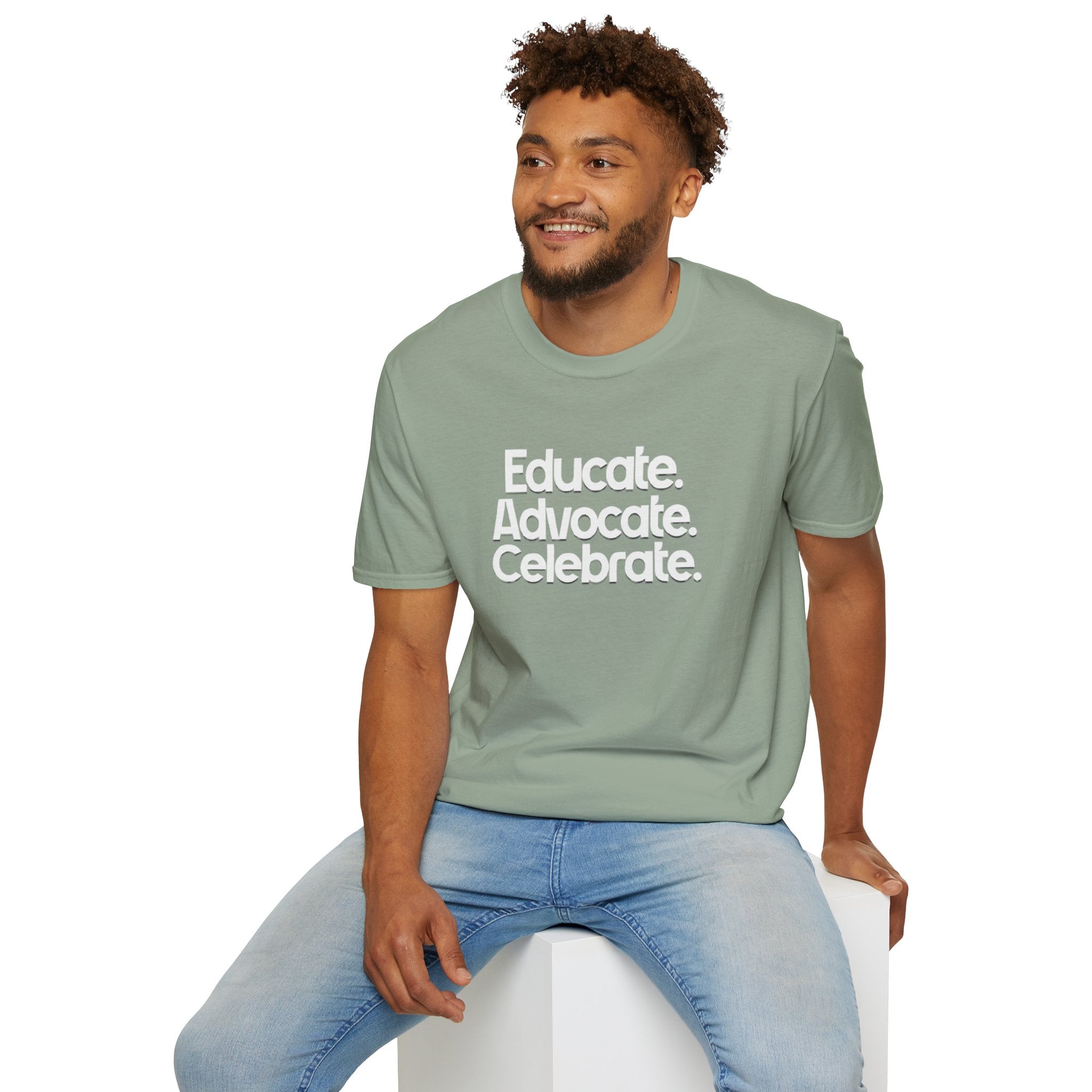 Educate. Advocate. Celebrate. Minimalist Pride T-Shirt