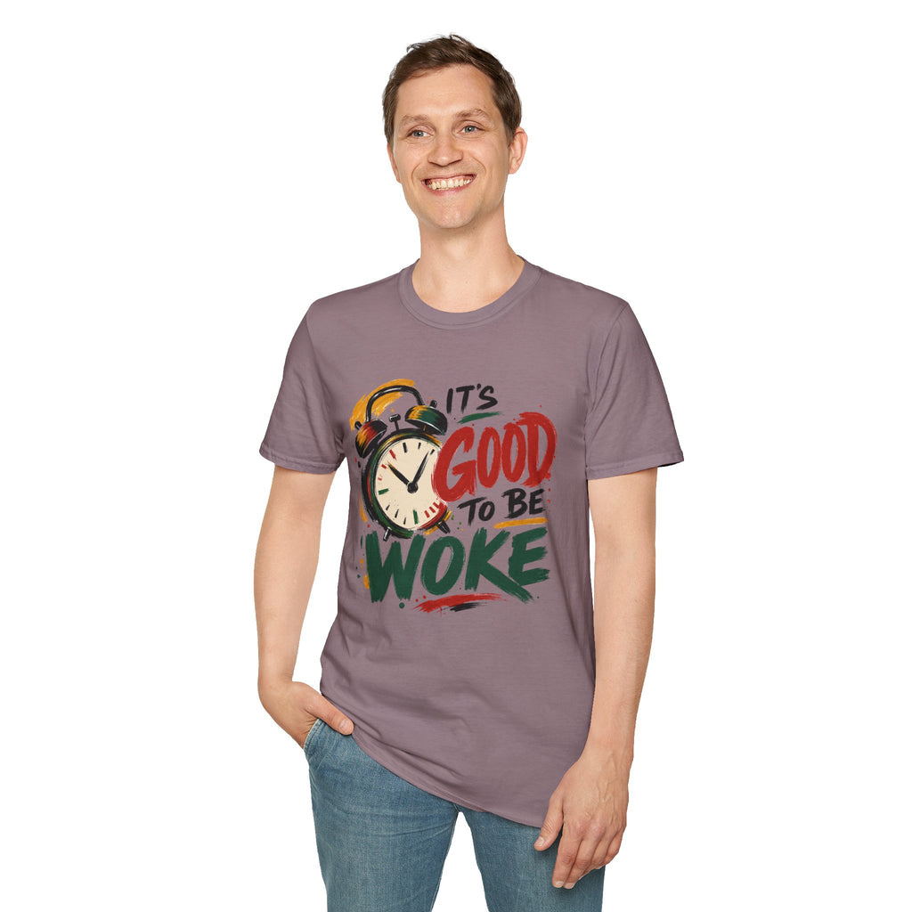 T-Shirt — "It's Good To Be Woke" Graphic Tee (Alarm Clock Design)