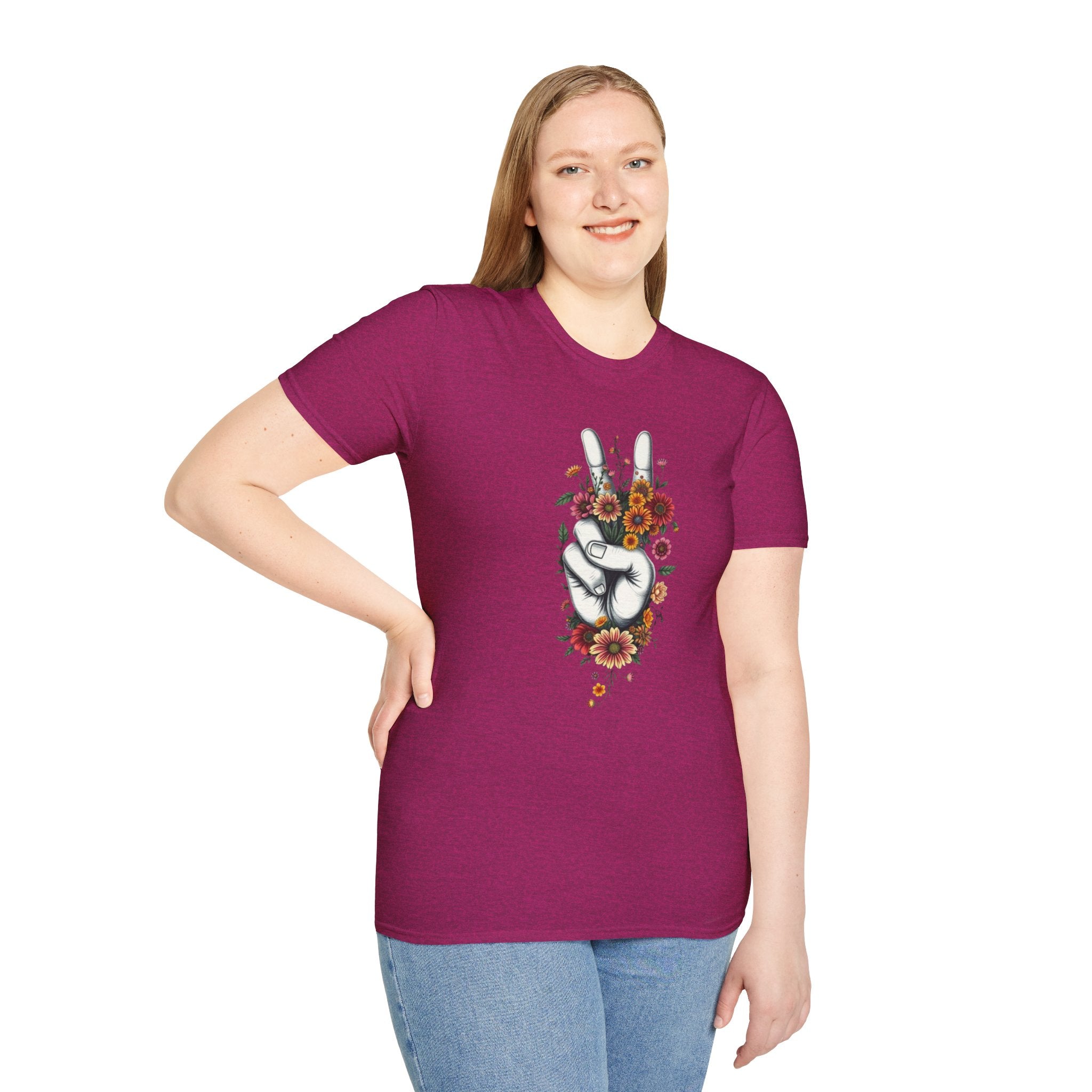 Camiseta unisex de estilo suave Grow Peace: inspiración boho, perfecta para festivales y uso diario