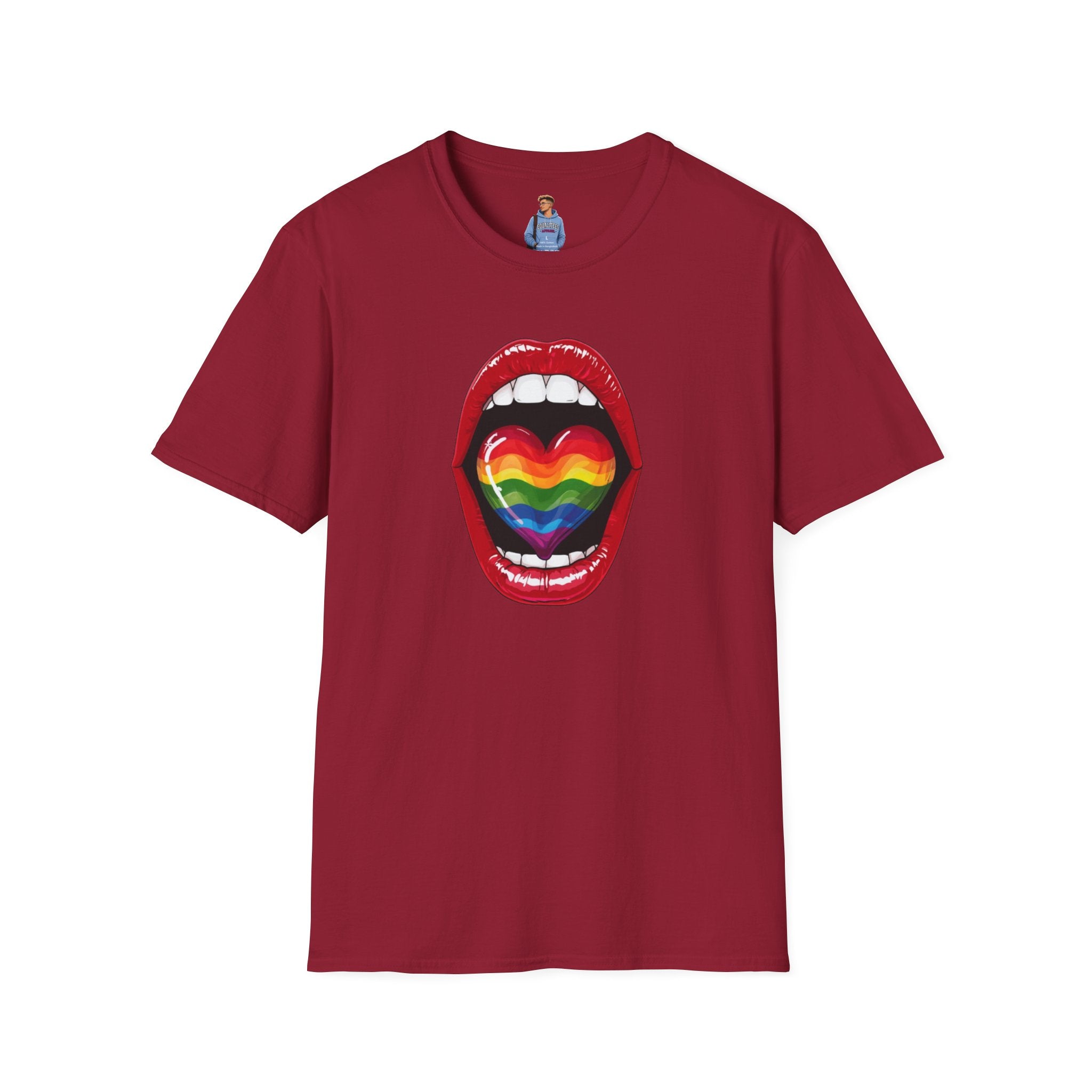 Pride Love Unisex Softstyle T-Shirt | LGBTQ+ Rainbow Heart Design