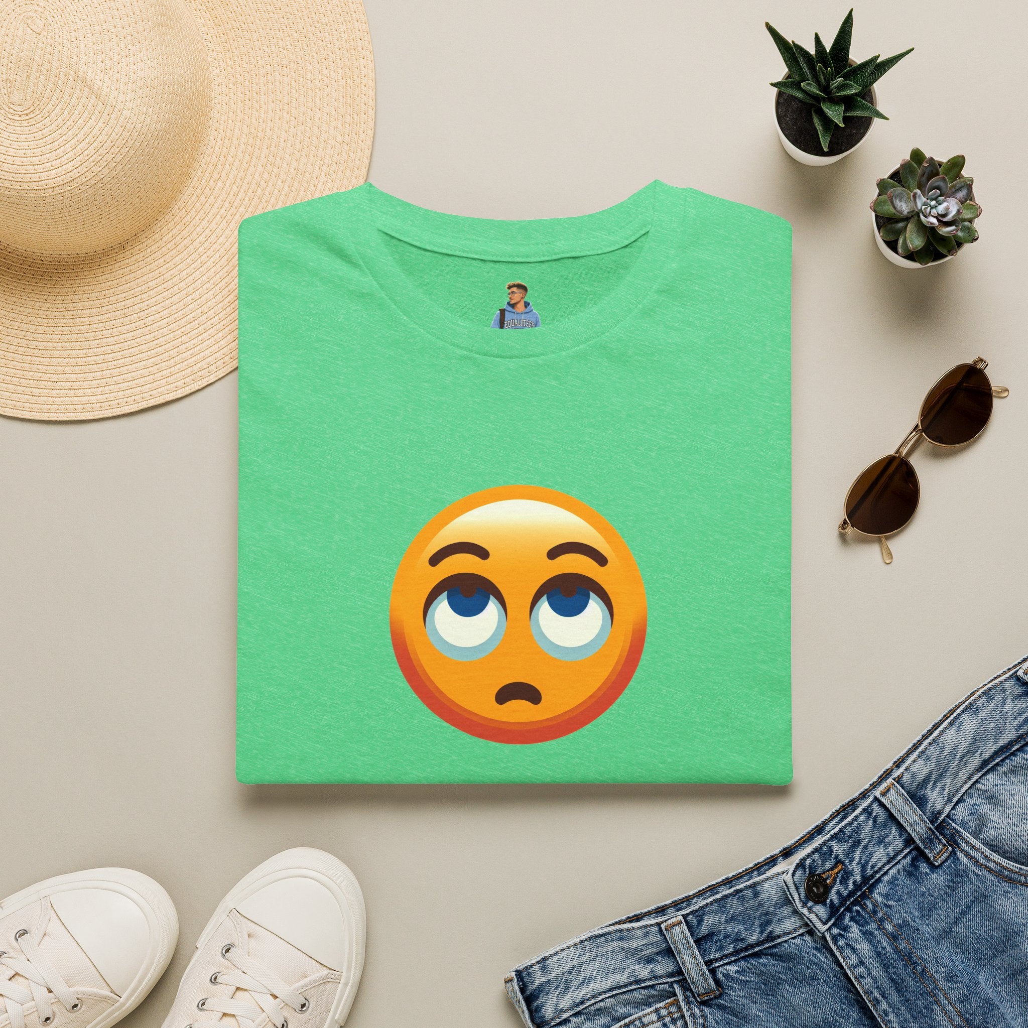 Camiseta unisex de estilo suave con emoji de ojos en blanco | Camiseta gráfica informal para el día a día