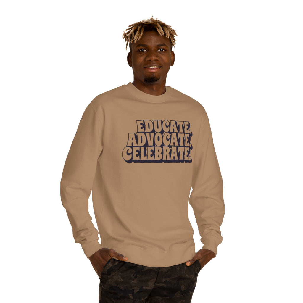 Sudadera unisex de cuello redondo "Educar, defender y celebrar" - Empowerment Apparel