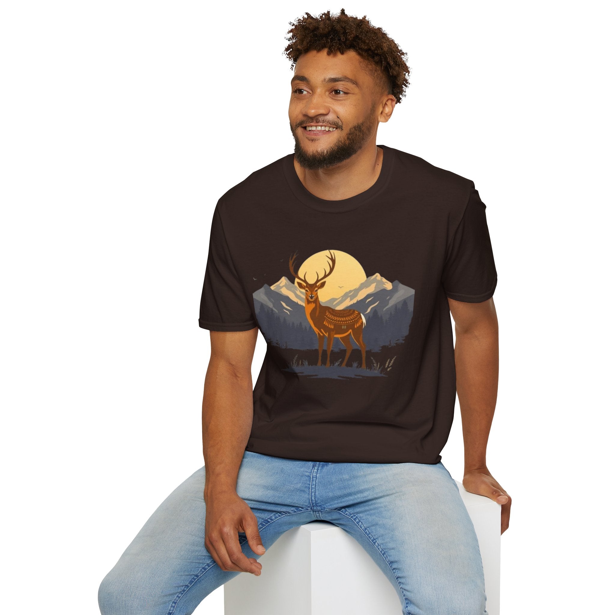 Mountain Sunset Deer Unisex Softstyle T-Shirt