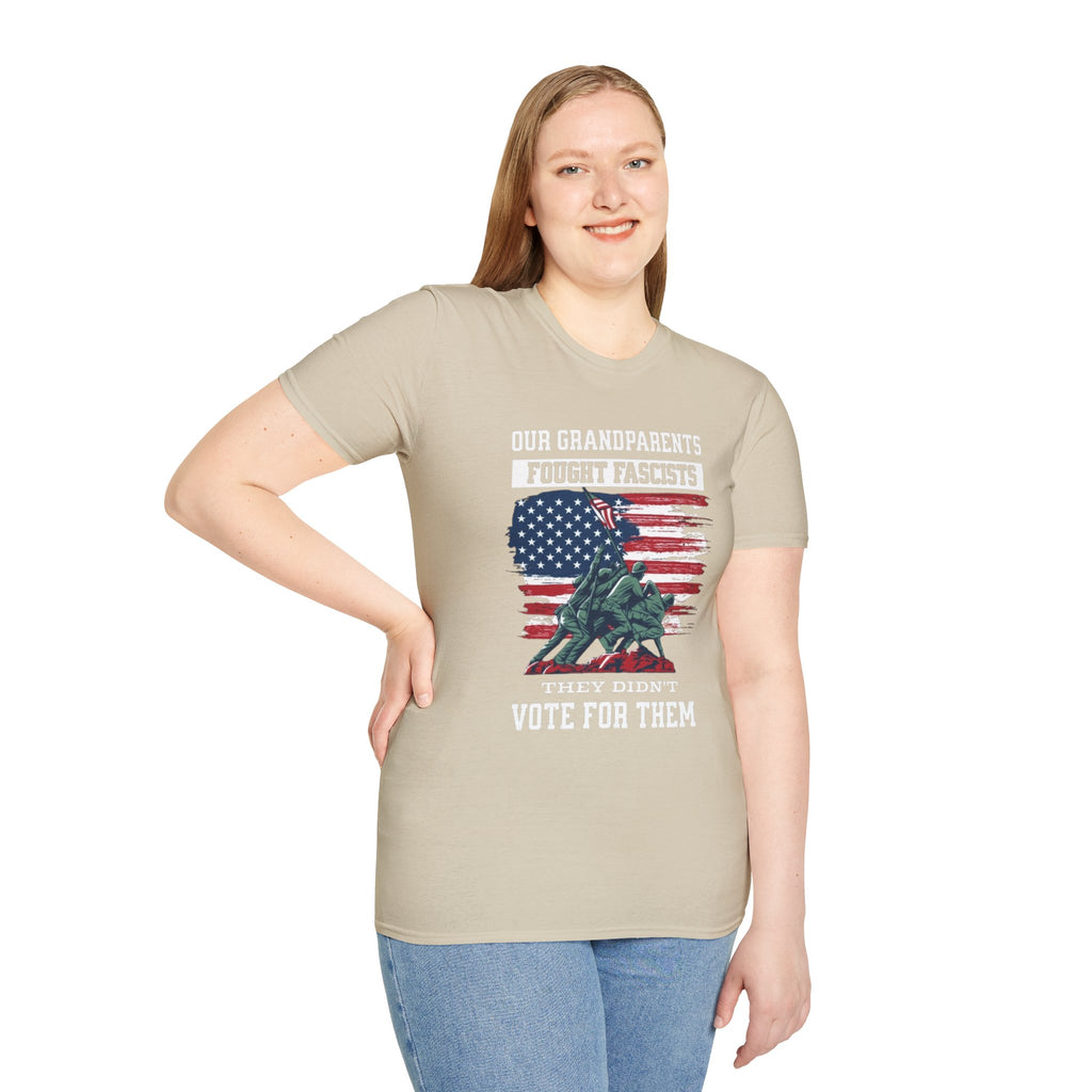 Unisex Softstyle T-Shirt: 'Our Grandparents Fought Fascists' Patriotic Tee