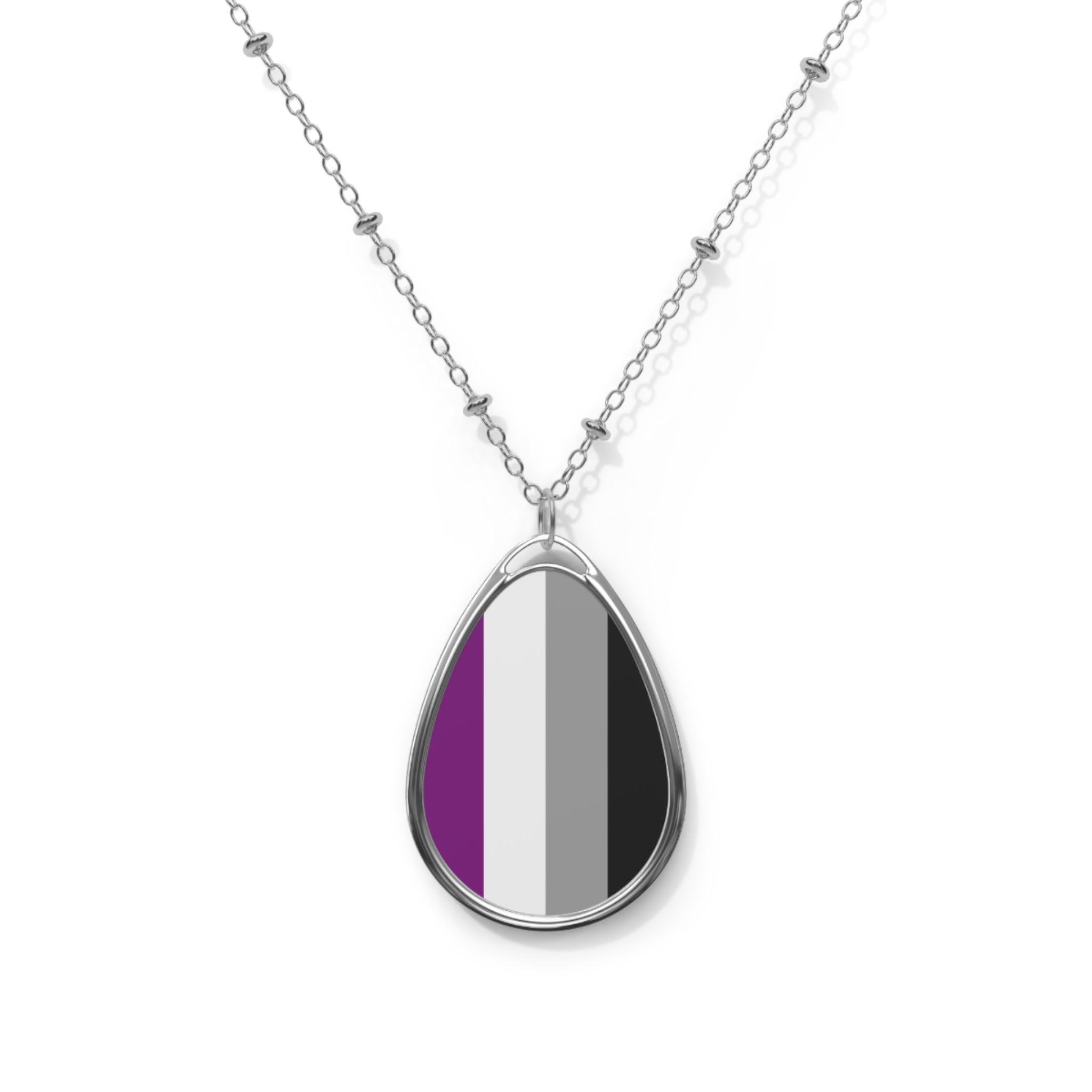 Asexual Pride Oval Necklace - Stylish Silver Pendant for Inclusivity and Celebration - EqualiTees.Me