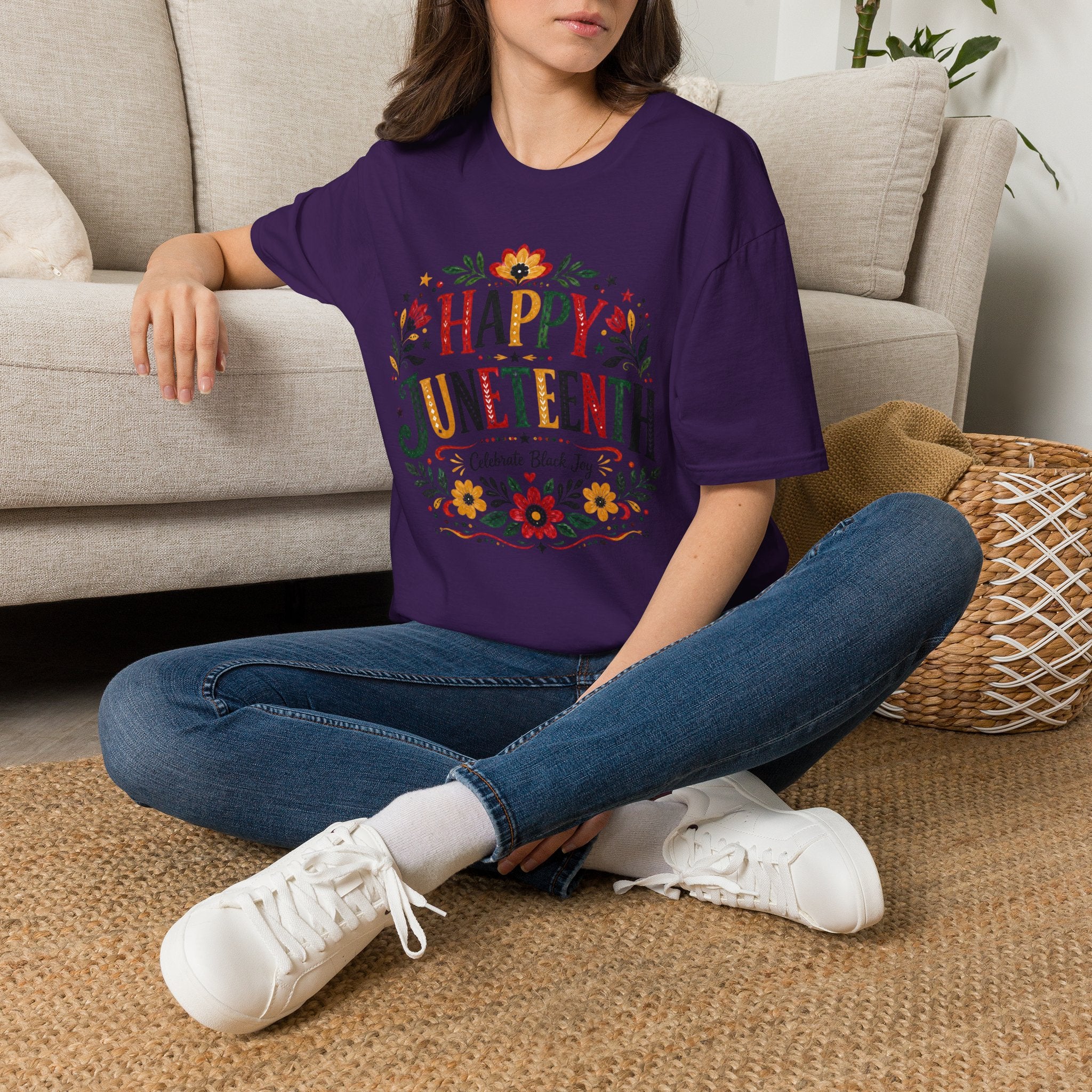 Juneteenth T-Shirt — "Happy Juneteenth" Floral Celebration Tee