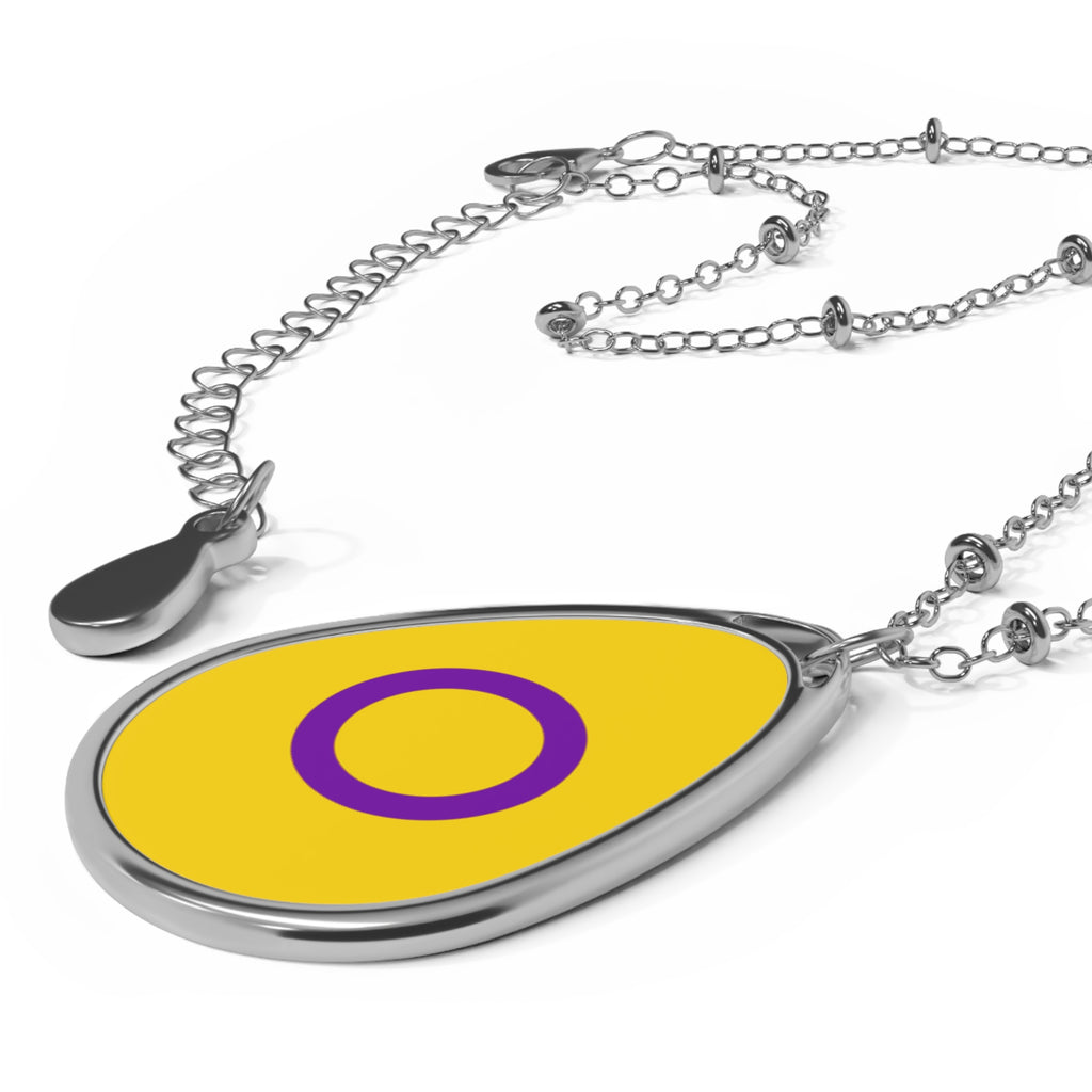 Intersex Pride Oval Necklace - Stylish Silver Pendant for Inclusivity and Celebration - EqualiTees.Me