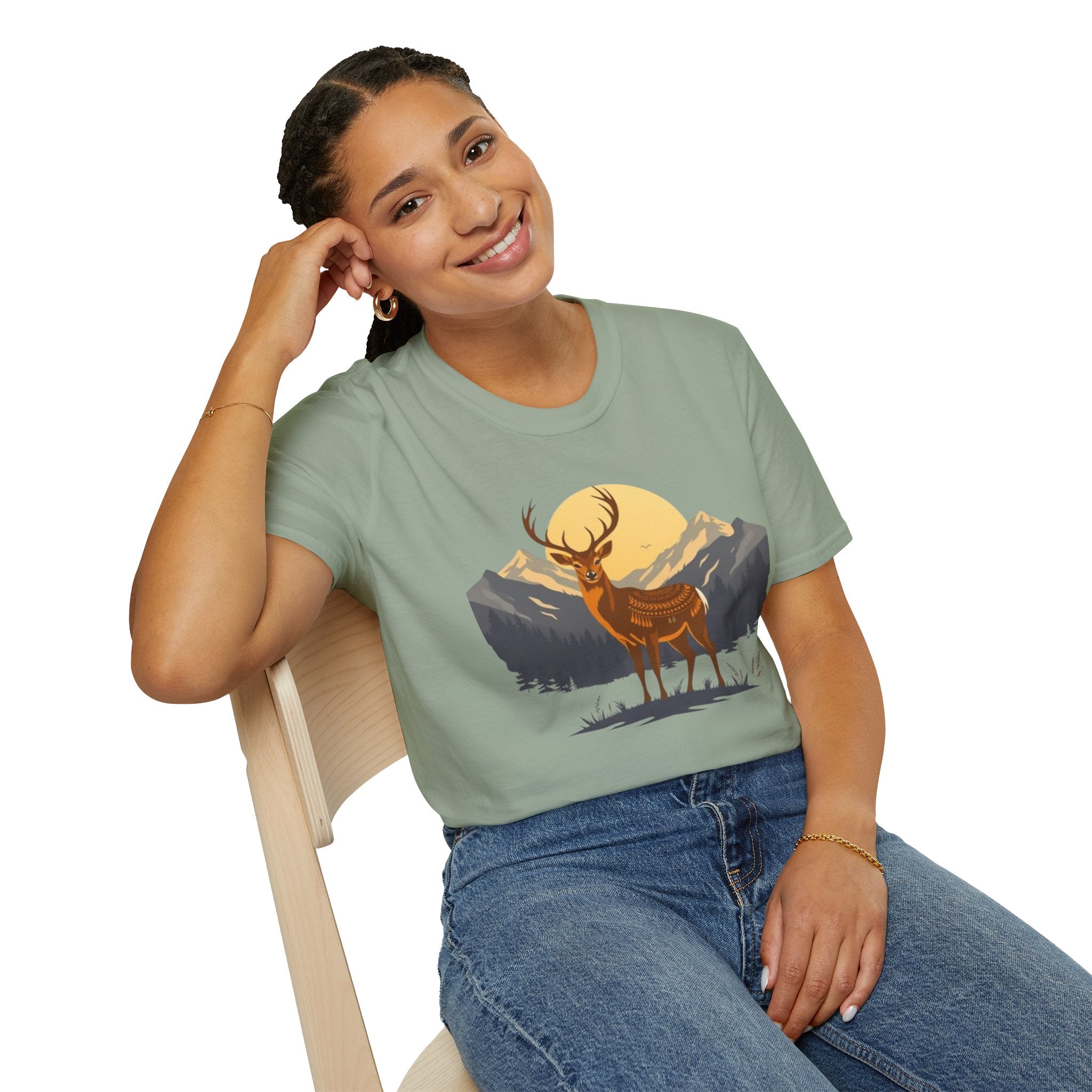 Mountain Sunset Deer Unisex Softstyle T-Shirt