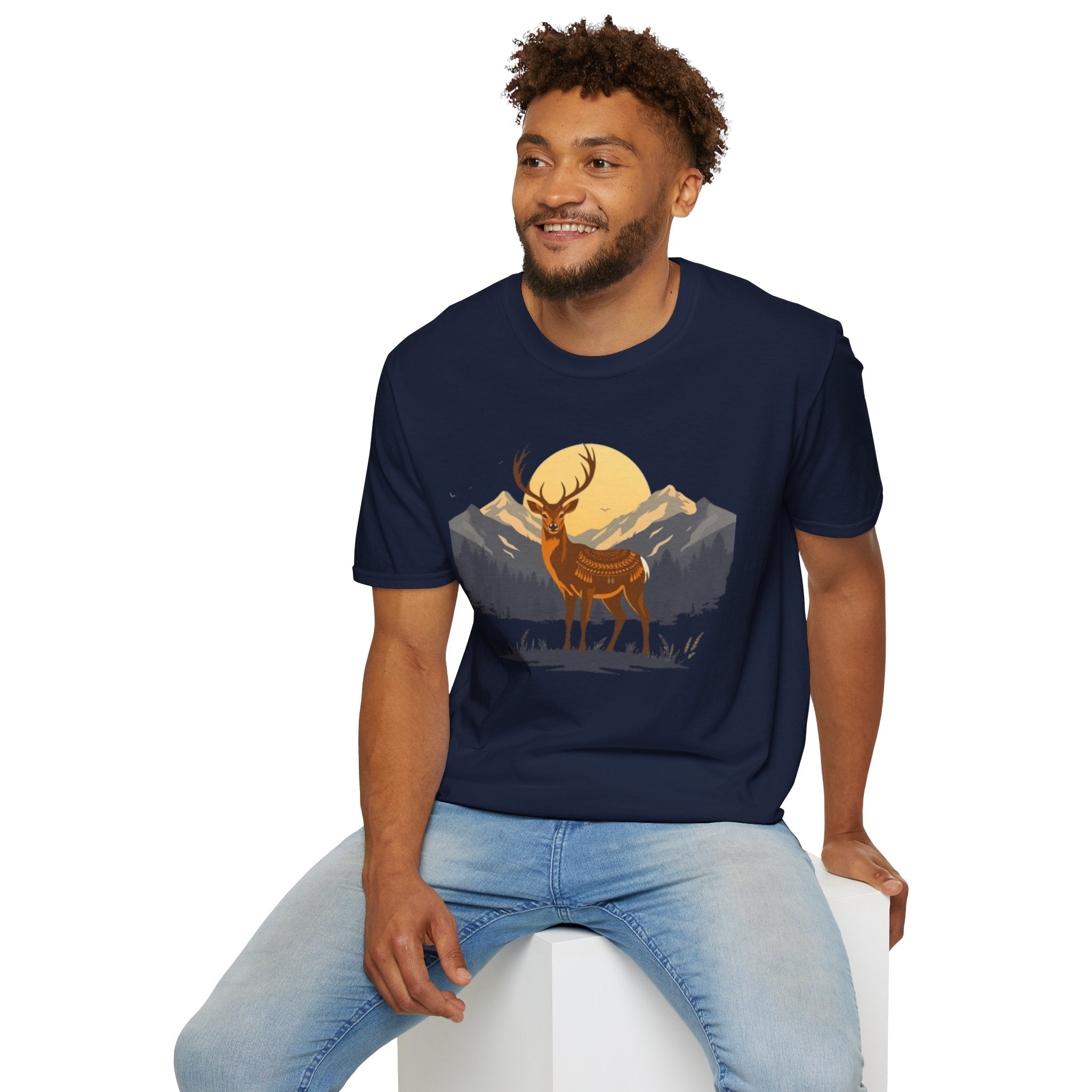 Mountain Sunset Deer Unisex Softstyle T-Shirt