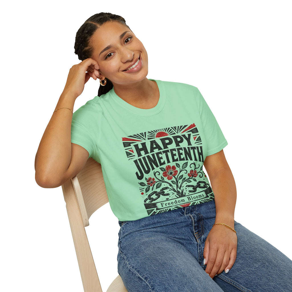 Juneteenth T-Shirt — "Happy Juneteenth" Floral Freedom Tee
