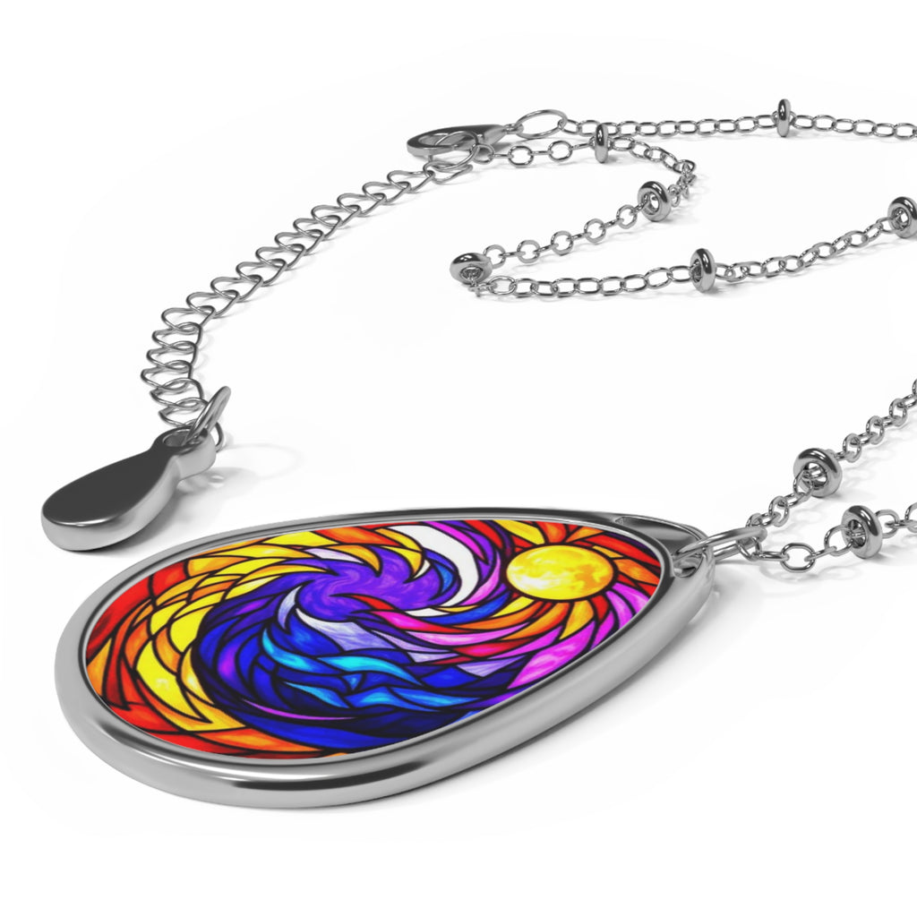 Moon and Waves Teardrop Pendant Necklace