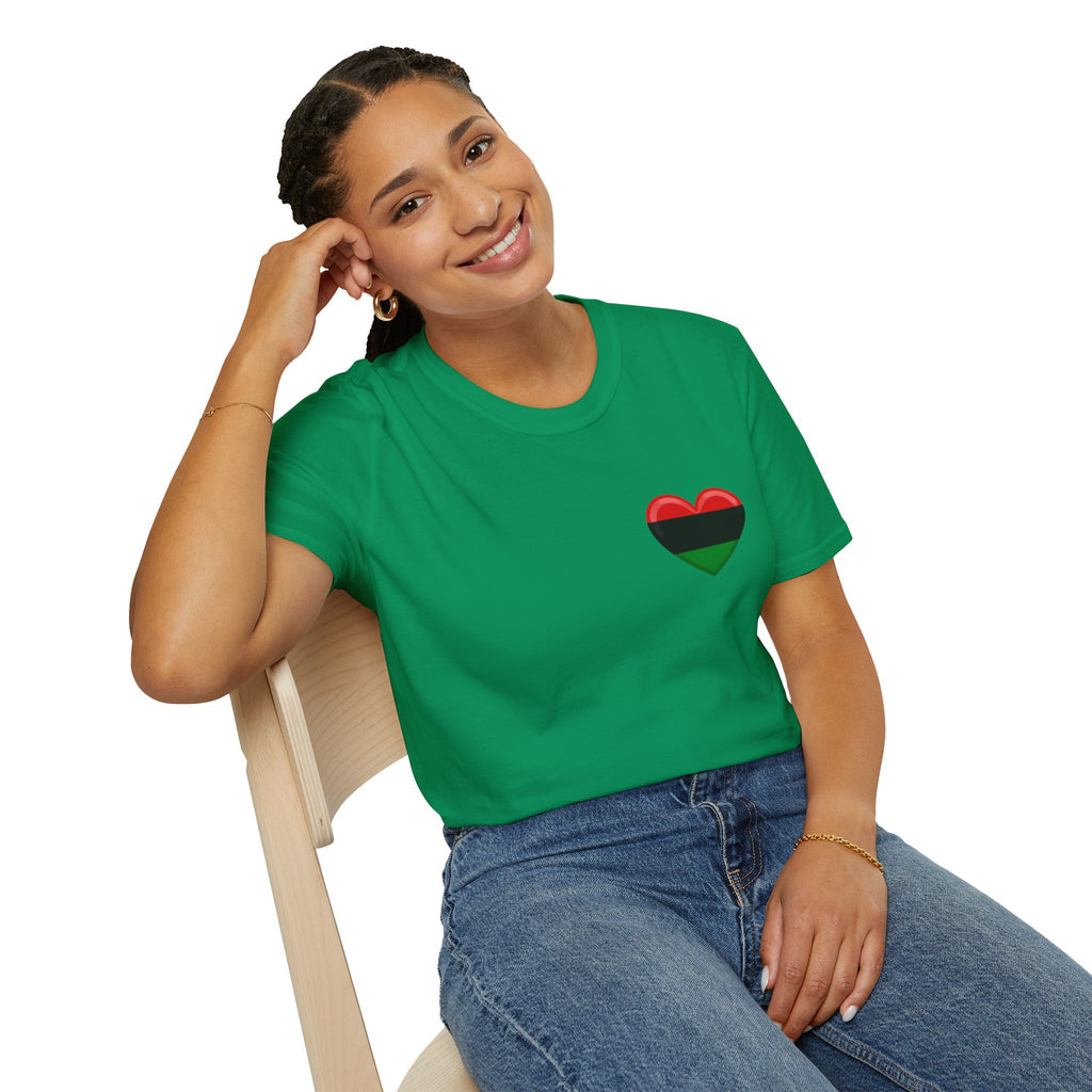 Camiseta unisex de estilo suave Unity and Heritage con corazón panafricano