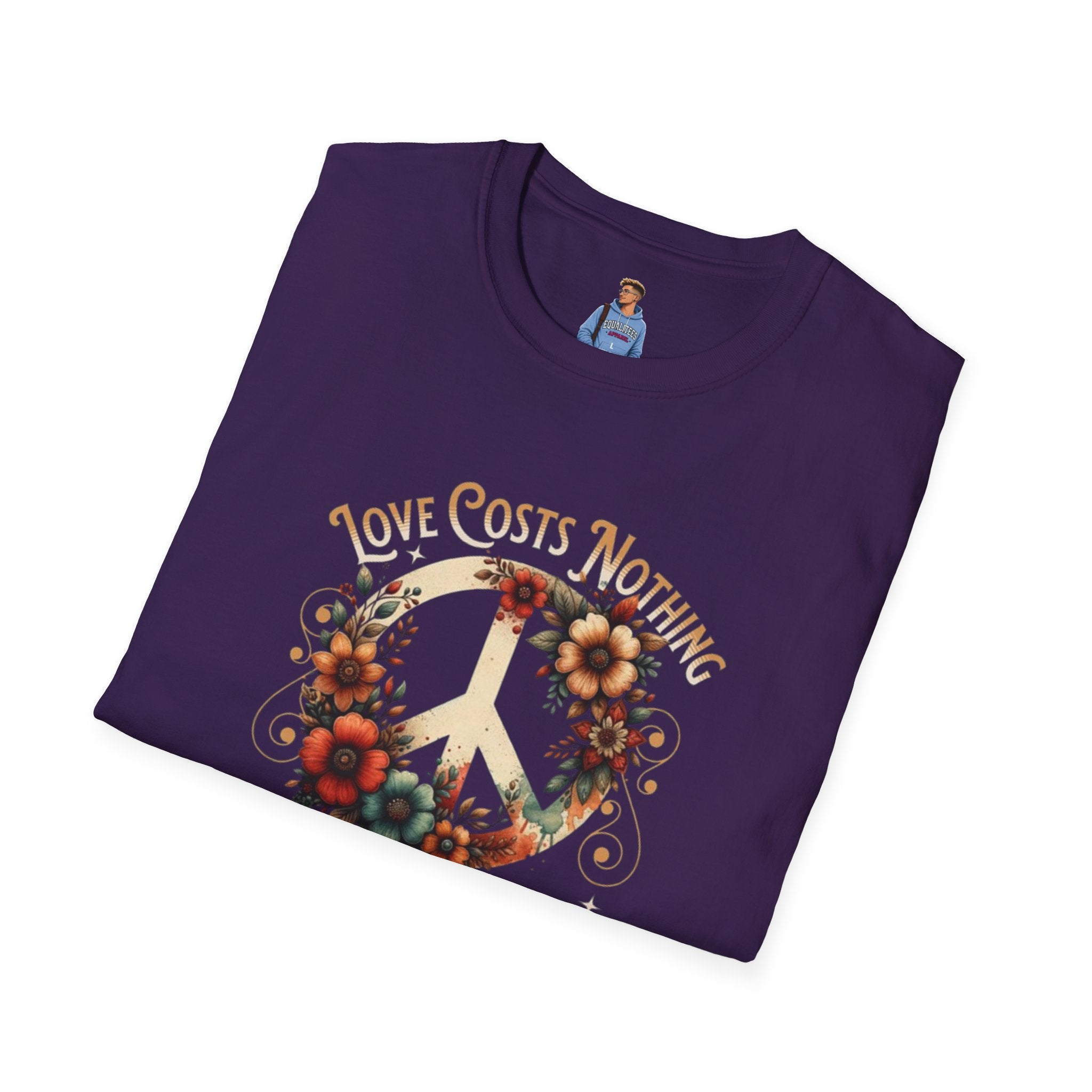 Unisex Softstyle T-Shirt - Love Costs Nothing, Give It Away Floral Peace Design
