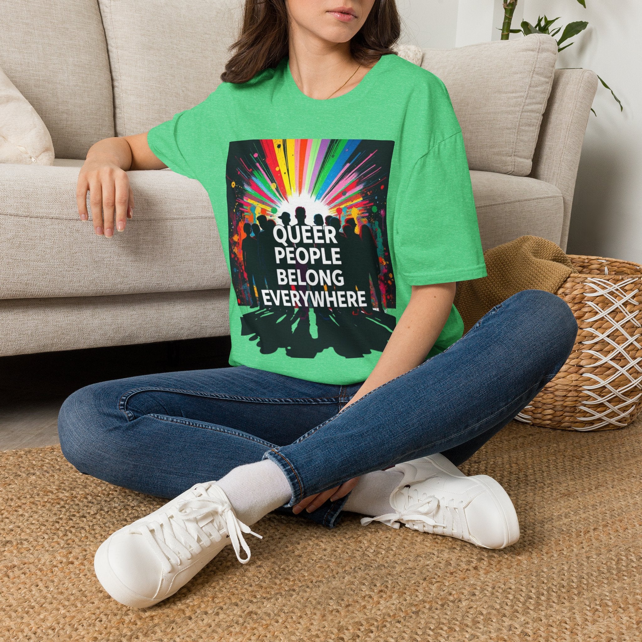 Unisex Softstyle T-Shirt - 'Queer People Belong Everywhere' Pride Graphic Tee