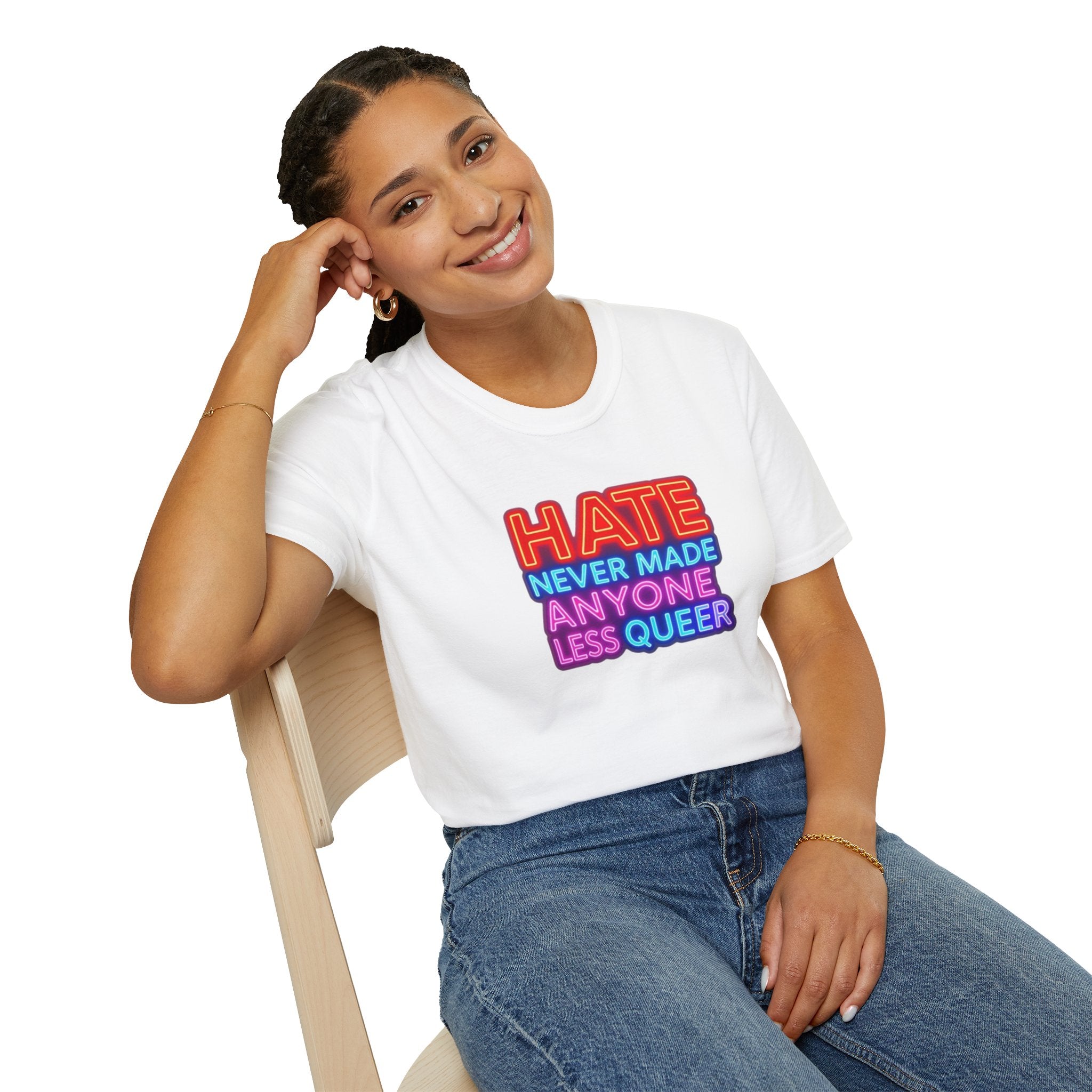 LGBTQ+ Pride Unisex T-Shirt - "Hate Never Made Anyone Less Queer" & "We All Belong" Design