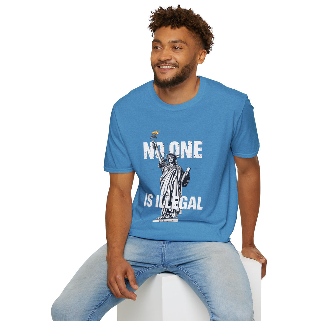 Camiseta unisex de estilo suave: camiseta gráfica con el lema "Nadie es ilegal" para defensores de la justicia social