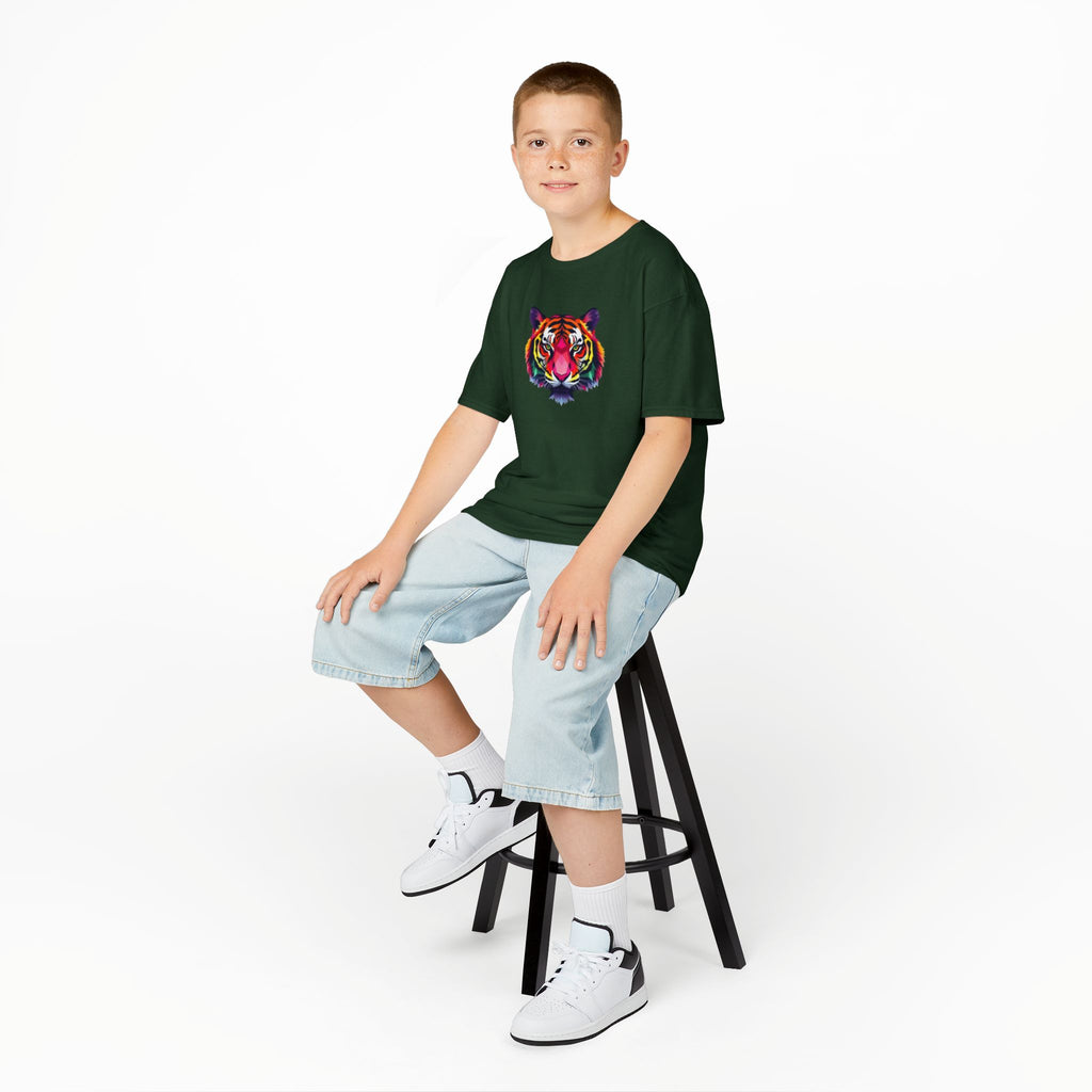 Camiseta de algodón grueso para niños con tigre fractal colorido