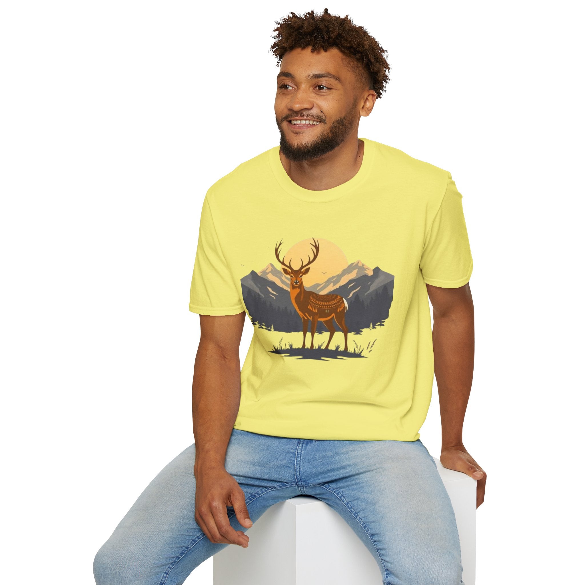Mountain Sunset Deer Unisex Softstyle T-Shirt